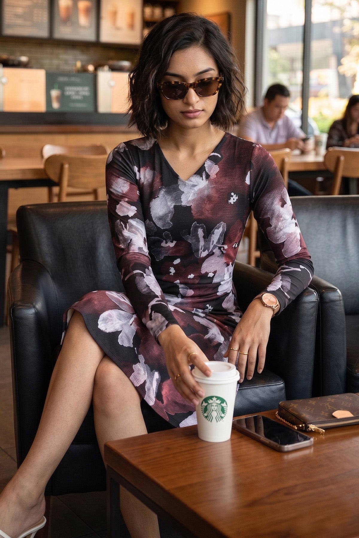 Black Floral Print A-Line Dress