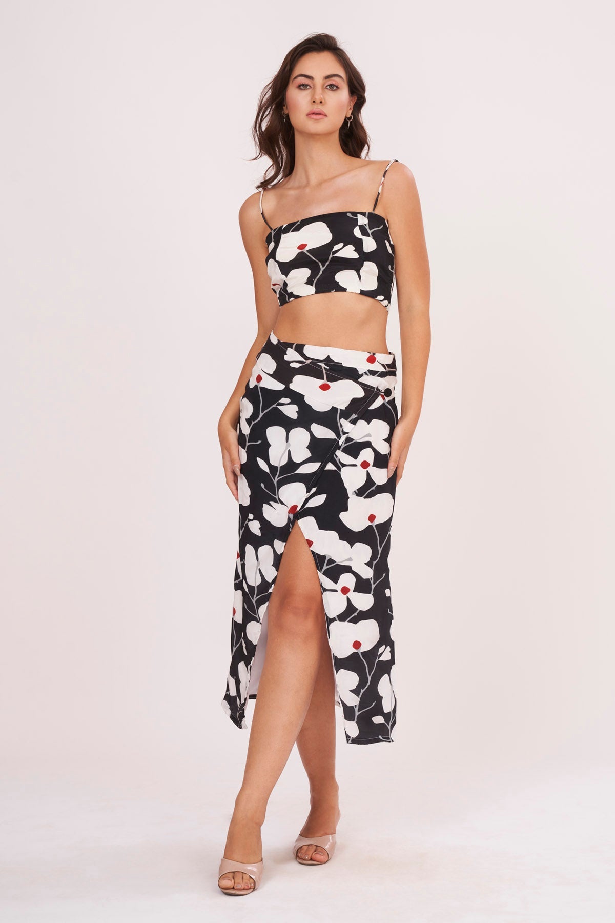 Buy Designer Black Floral Strappy Top & Skirt Set for Women Online