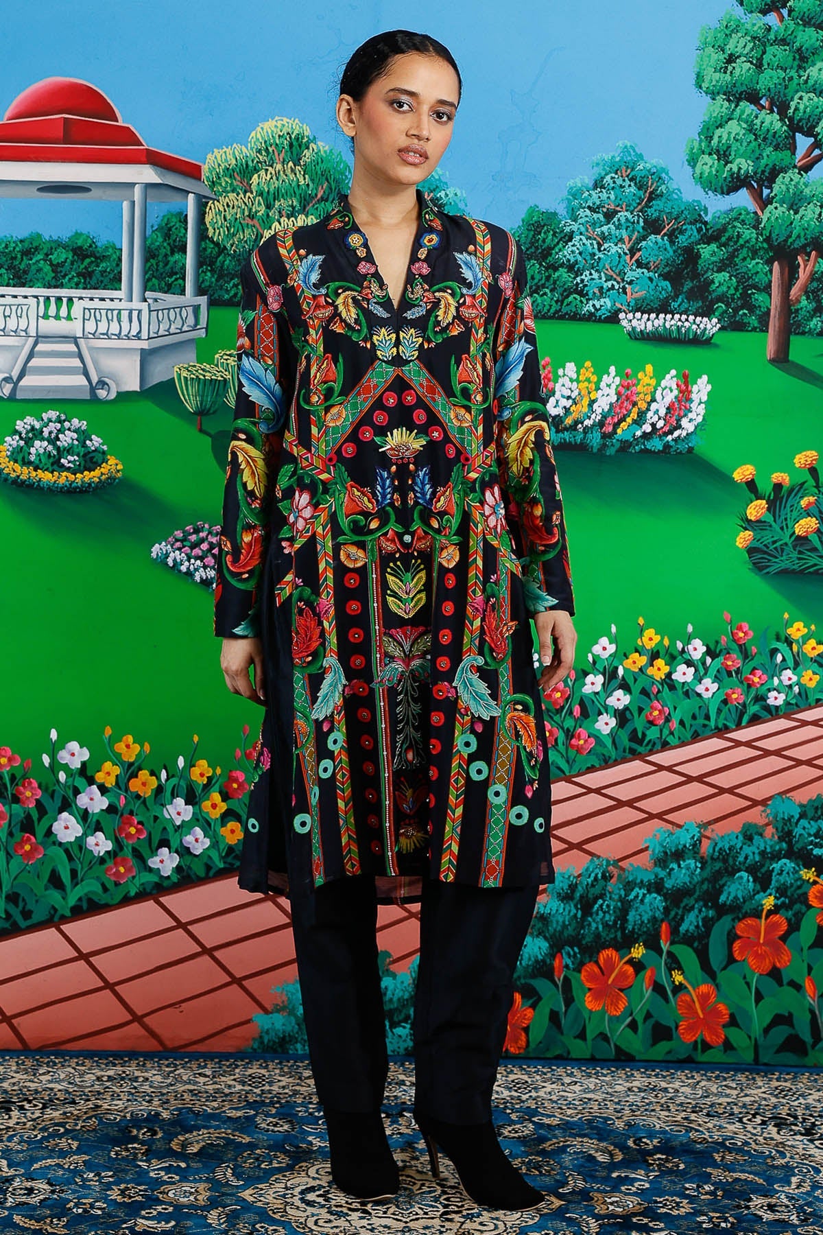 Buy Black Floral Vibrant Kurta Set for women by Saksham Neharicka online available at scrollnshops