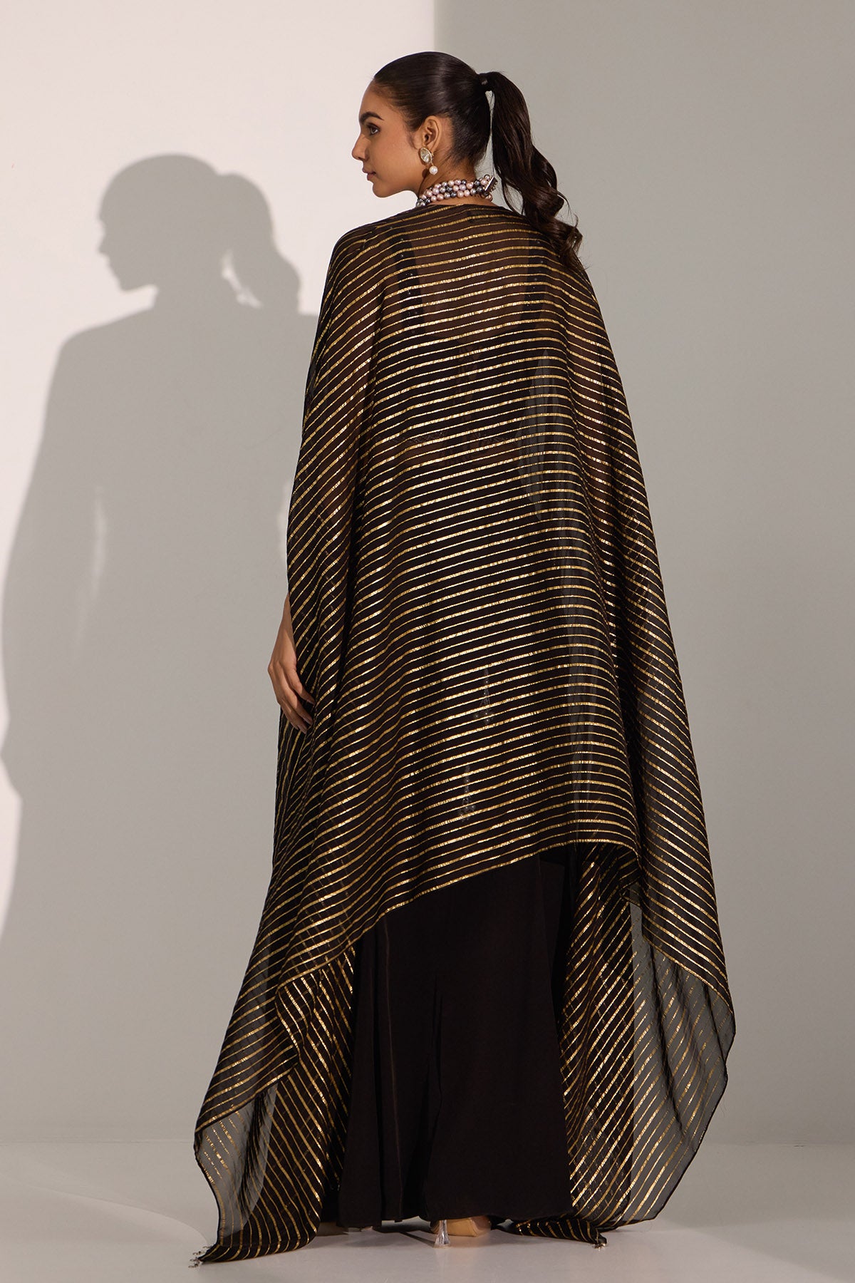 Black Floral Work Slit Skirt Set