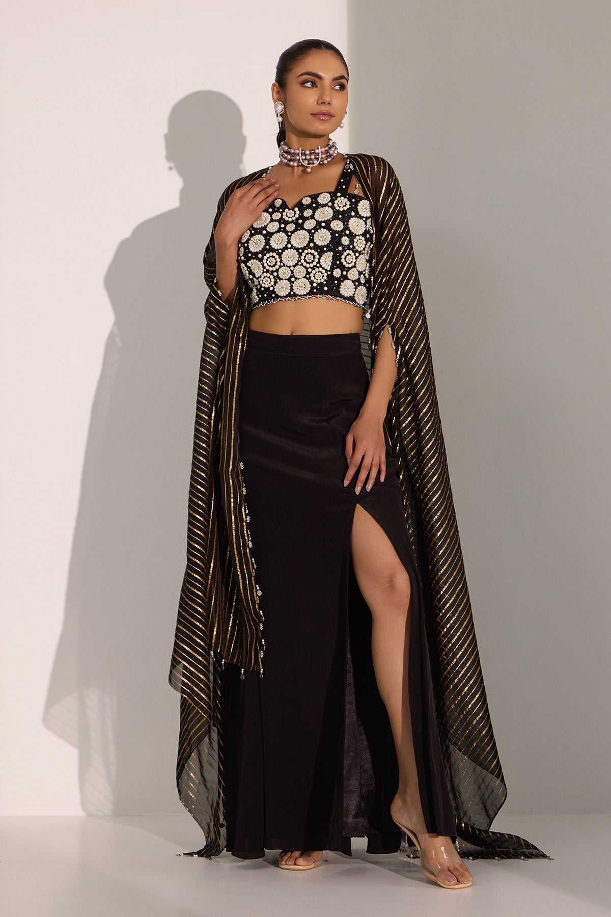 Buy Black Floral Work Slit Skirt Set by Nitisha Kashyap for women online at ScrollnShops