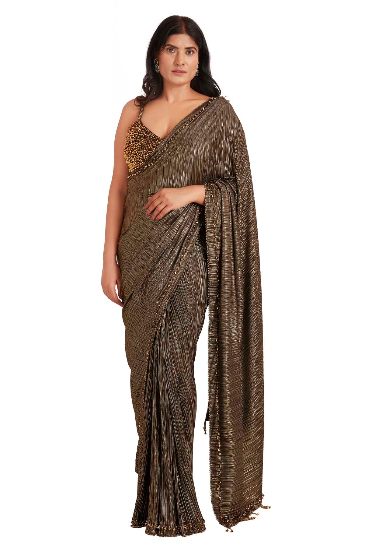 Vastra by Mala Munde Black Foil Embroidered Saree for women online at ScrollnShops