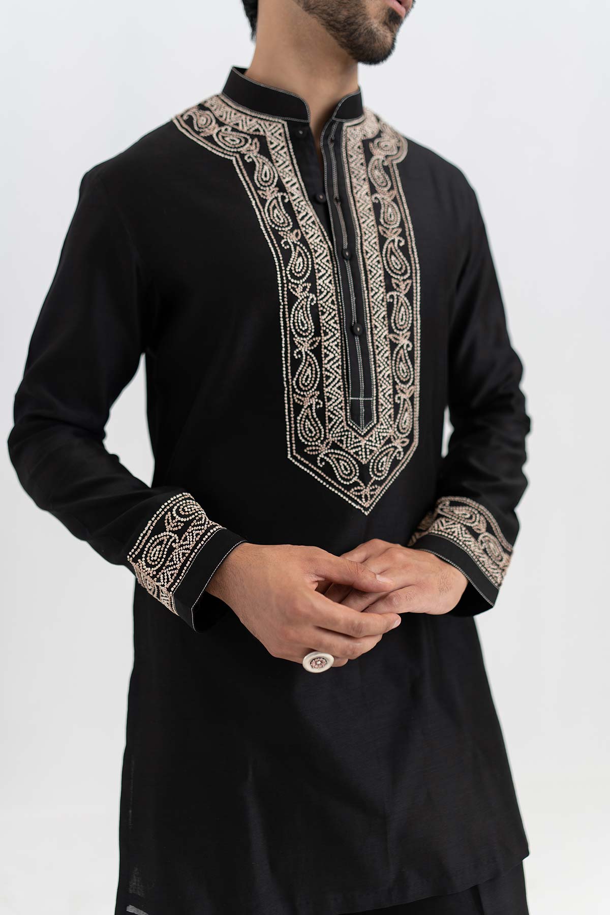 Black French Knot Kurta & Pants
