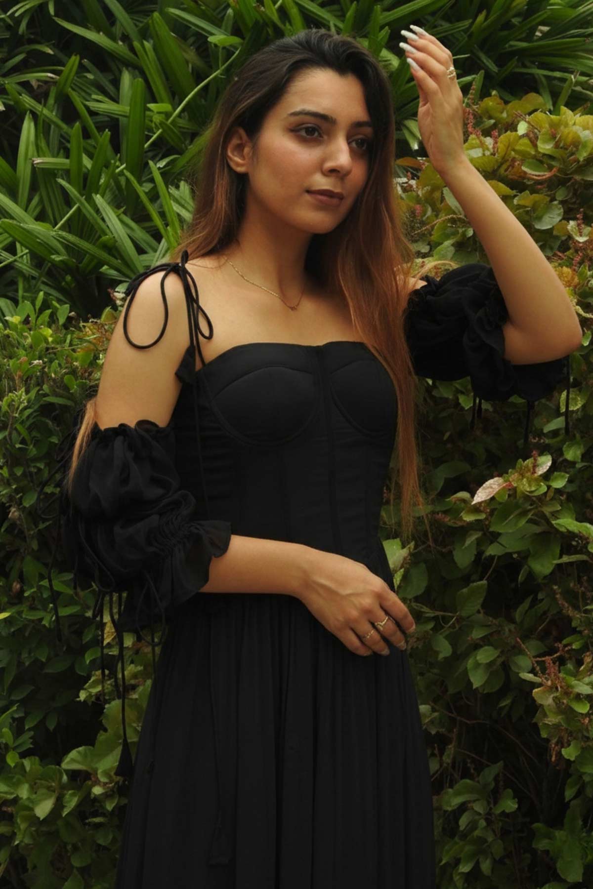 Black Frilled Hem Midi Dress