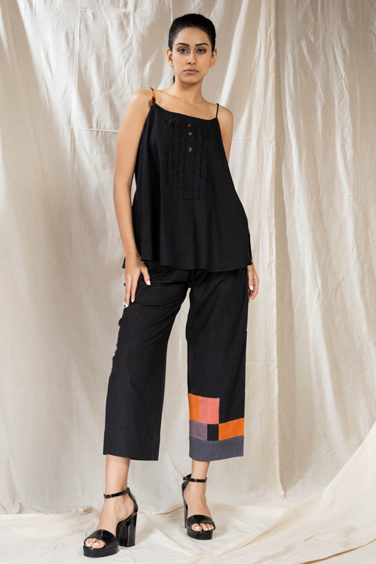 Black Frilled Neck Co-ord Set