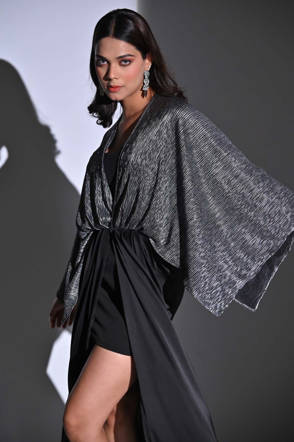 Black Front Cut Kaftan Dress