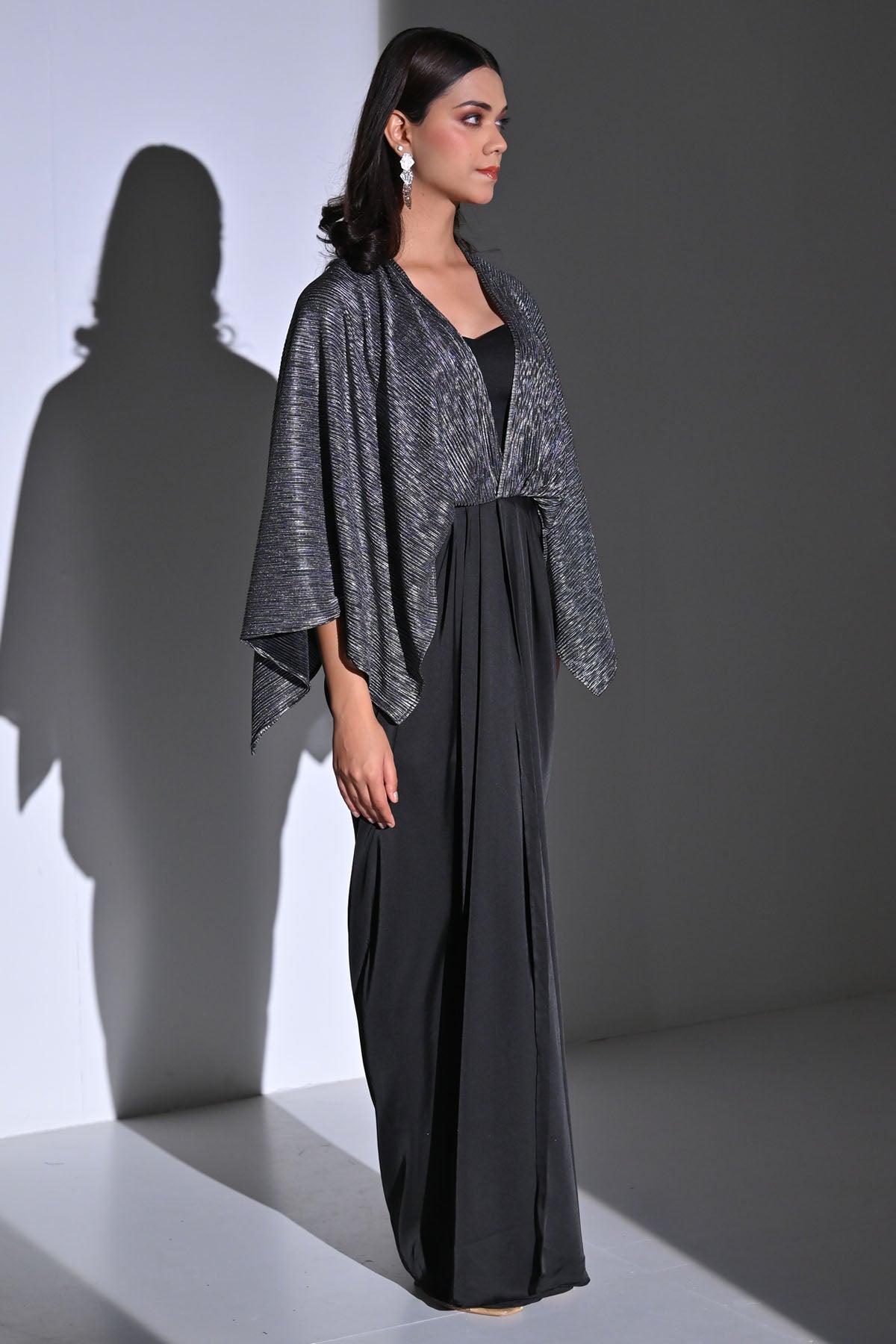 Black Front Cut Kaftan Dress