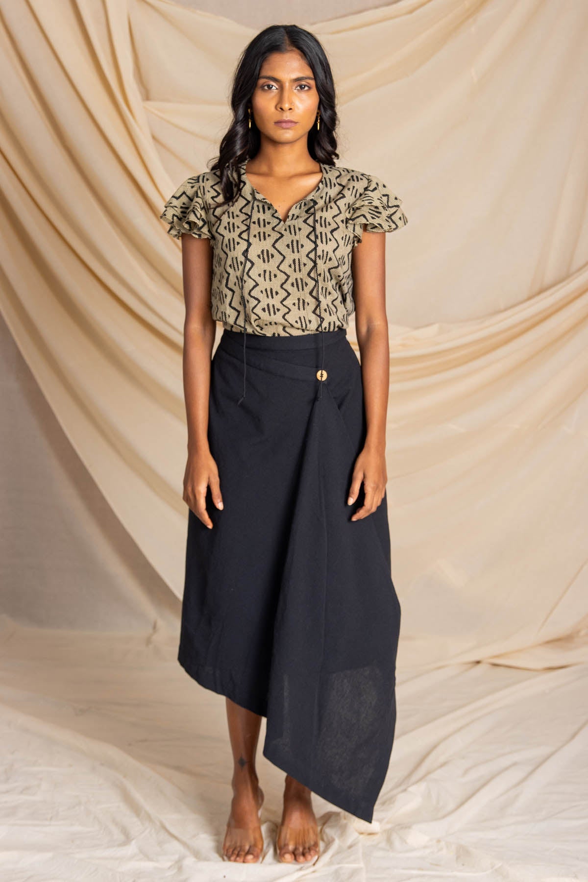 Buy Label J Black Front Drape Skirt at ScrollnShops