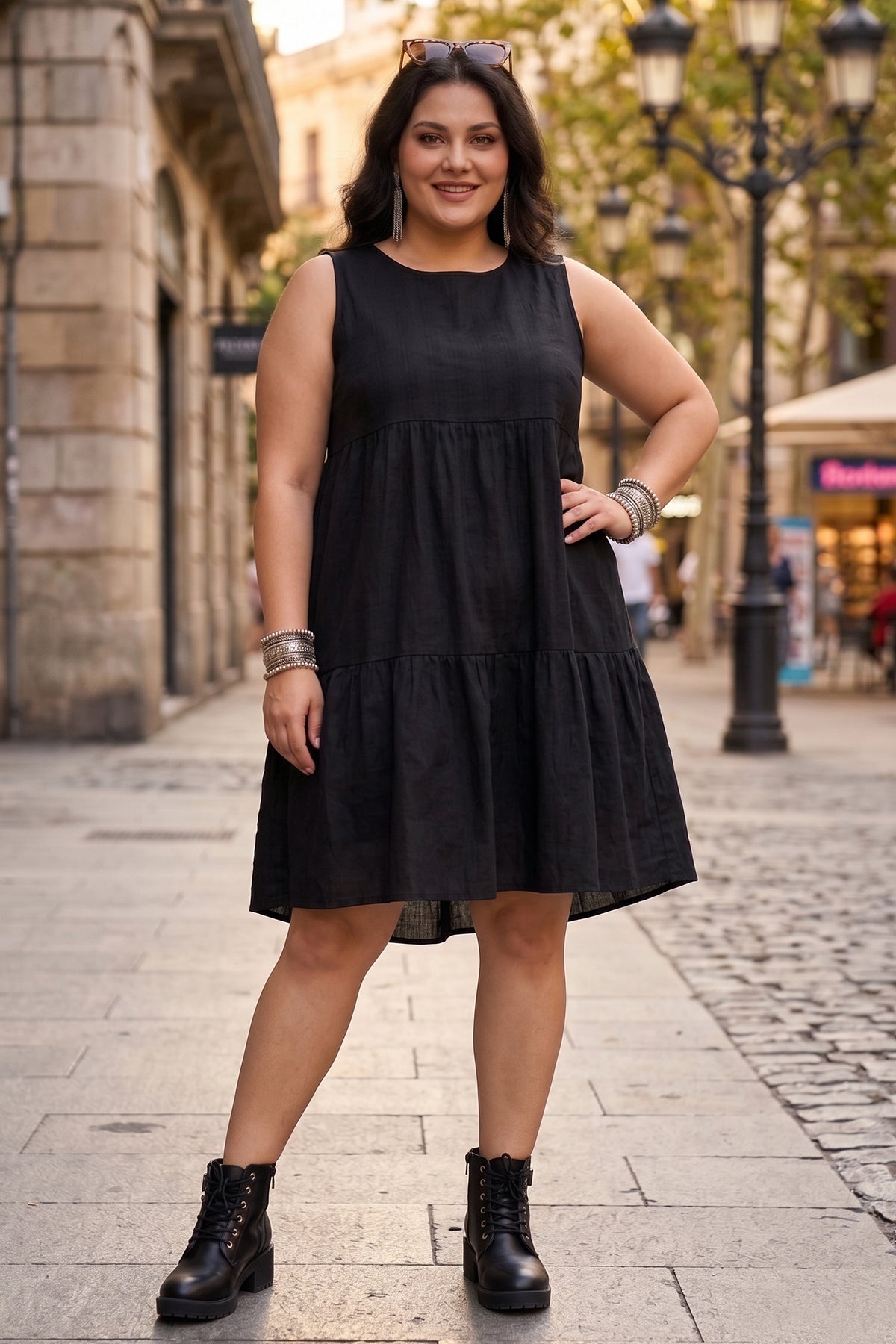 Buy Black Gather Tiered Mini Dress for women by Sneha B online available at scrollnshops