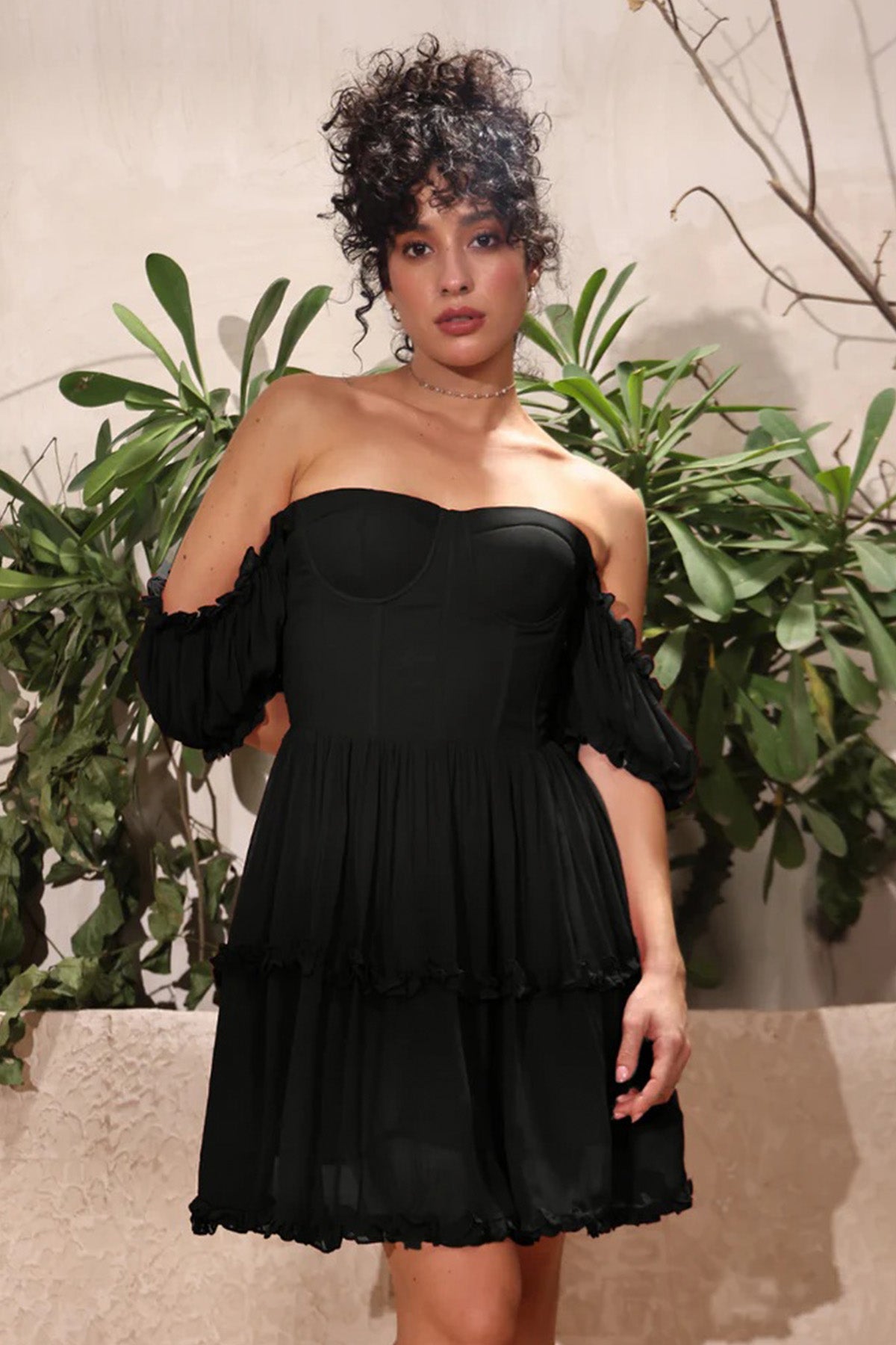 Black Georgette Flared Dress