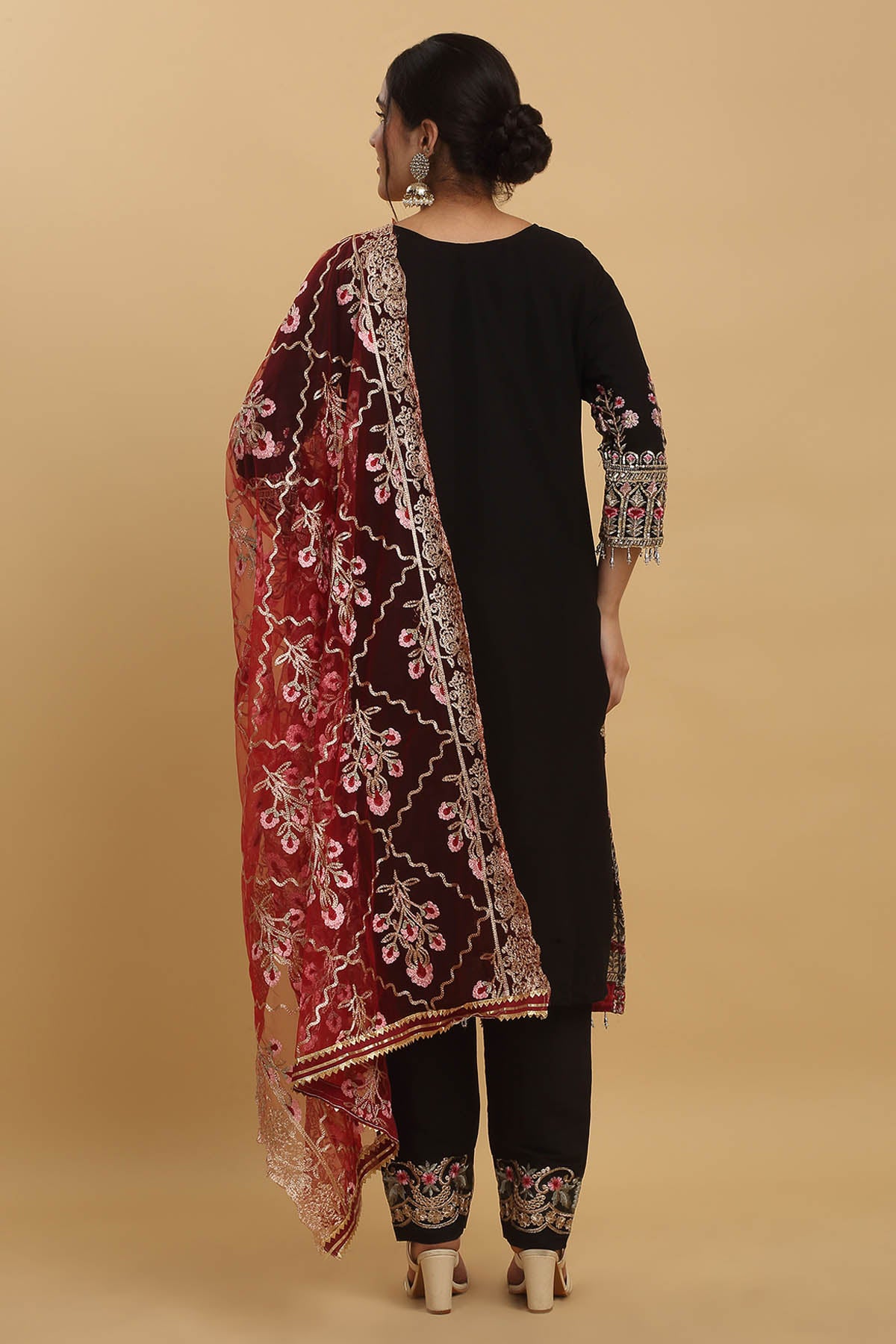 Black Georgette Floral Kurta Set