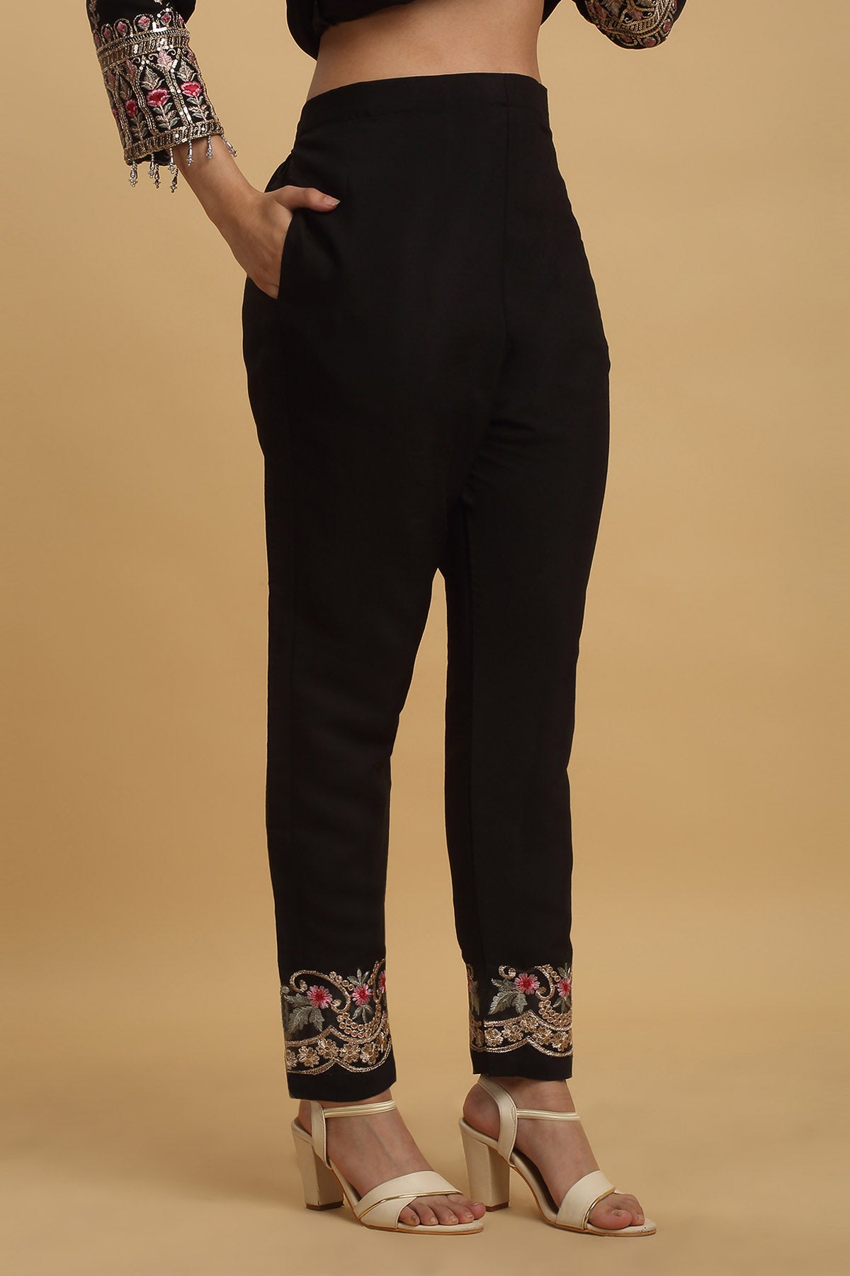 Black Georgette Floral Kurta Set