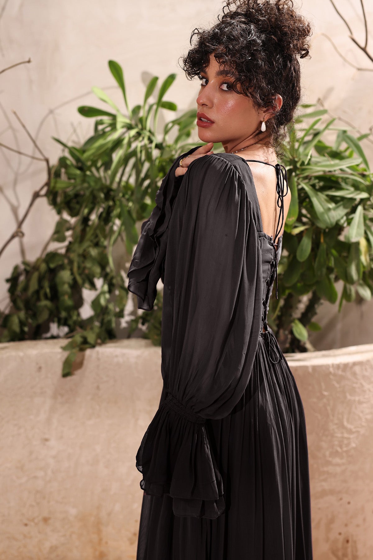 Black Georgette Flowing Dress