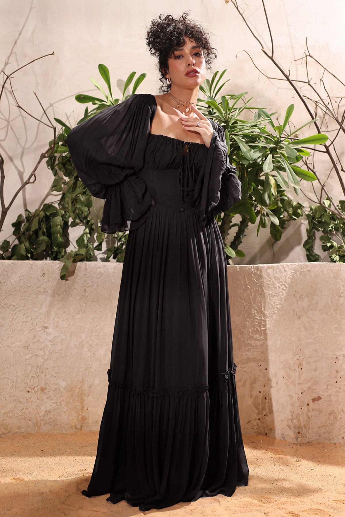 Black Georgette Flowing Dress