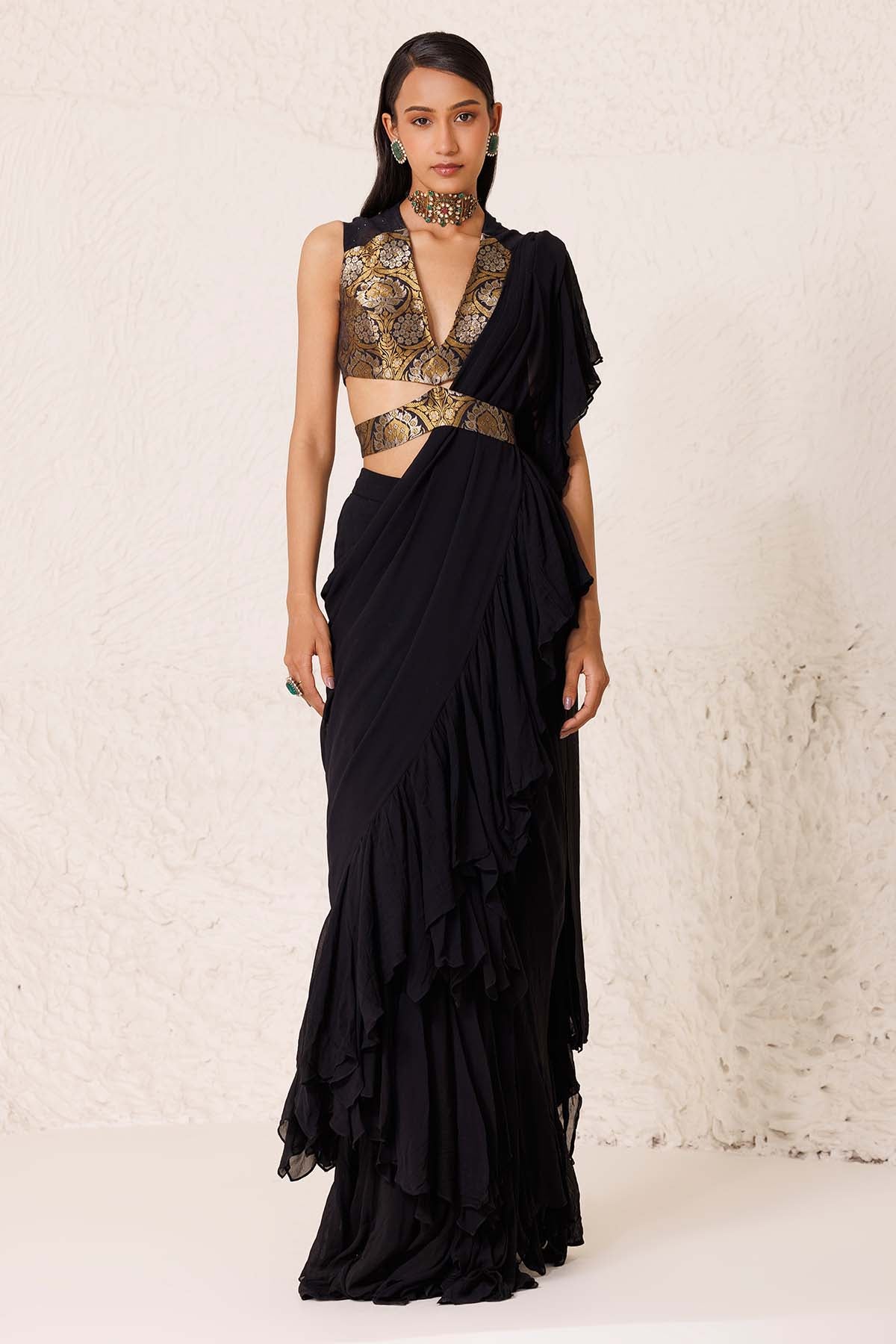 Black Georgette Frill Saree