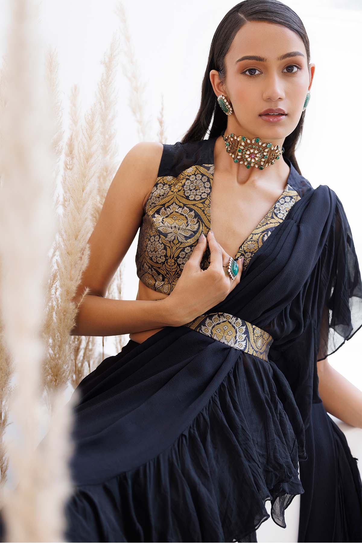 Black Georgette Frill Saree