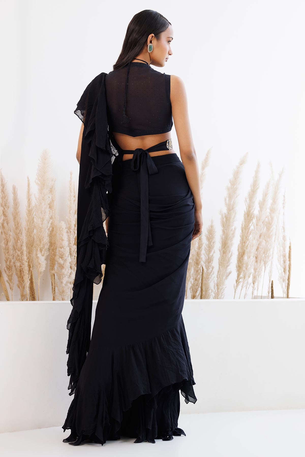 Black Georgette Frill Saree