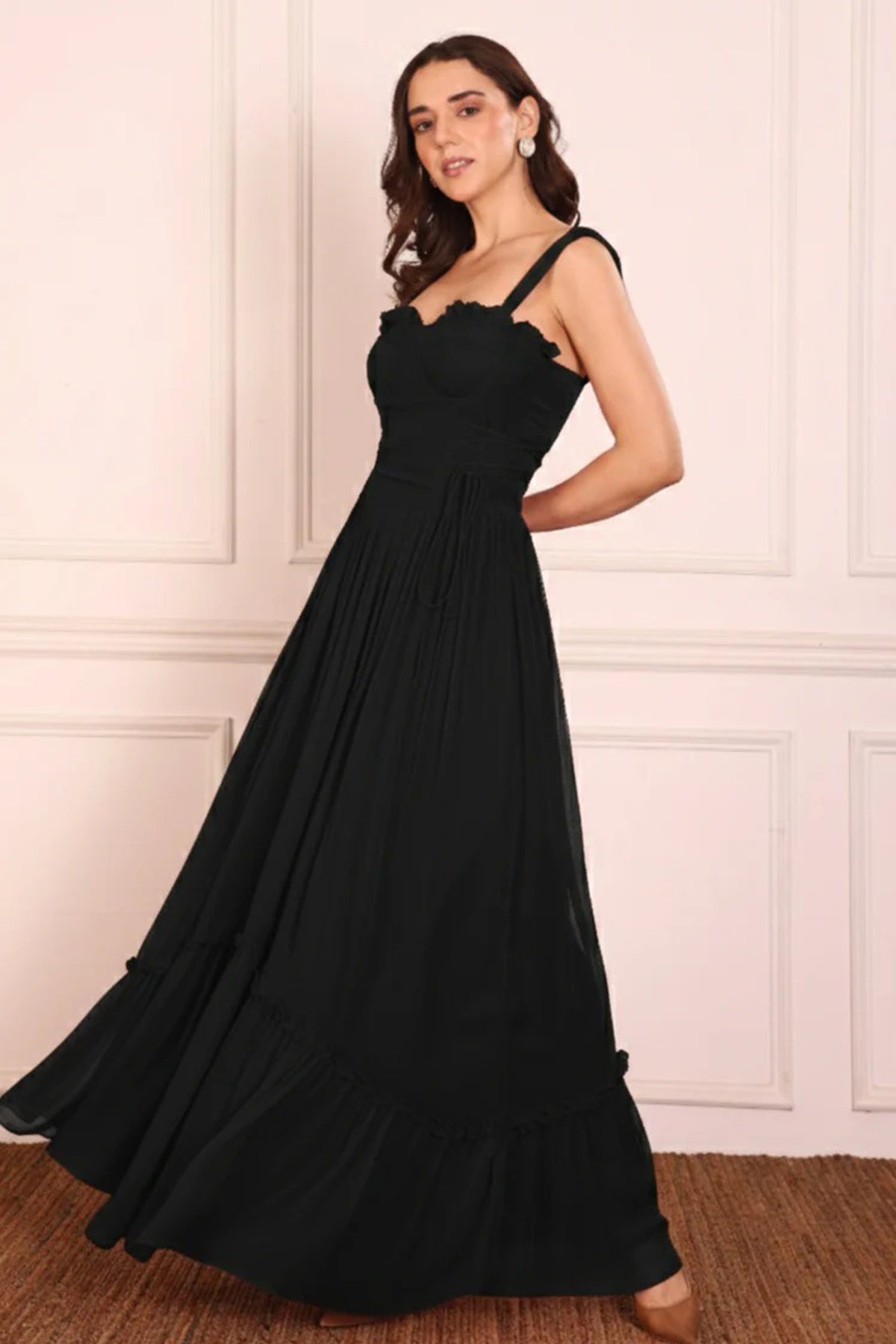 Black Georgette Frilled Dress