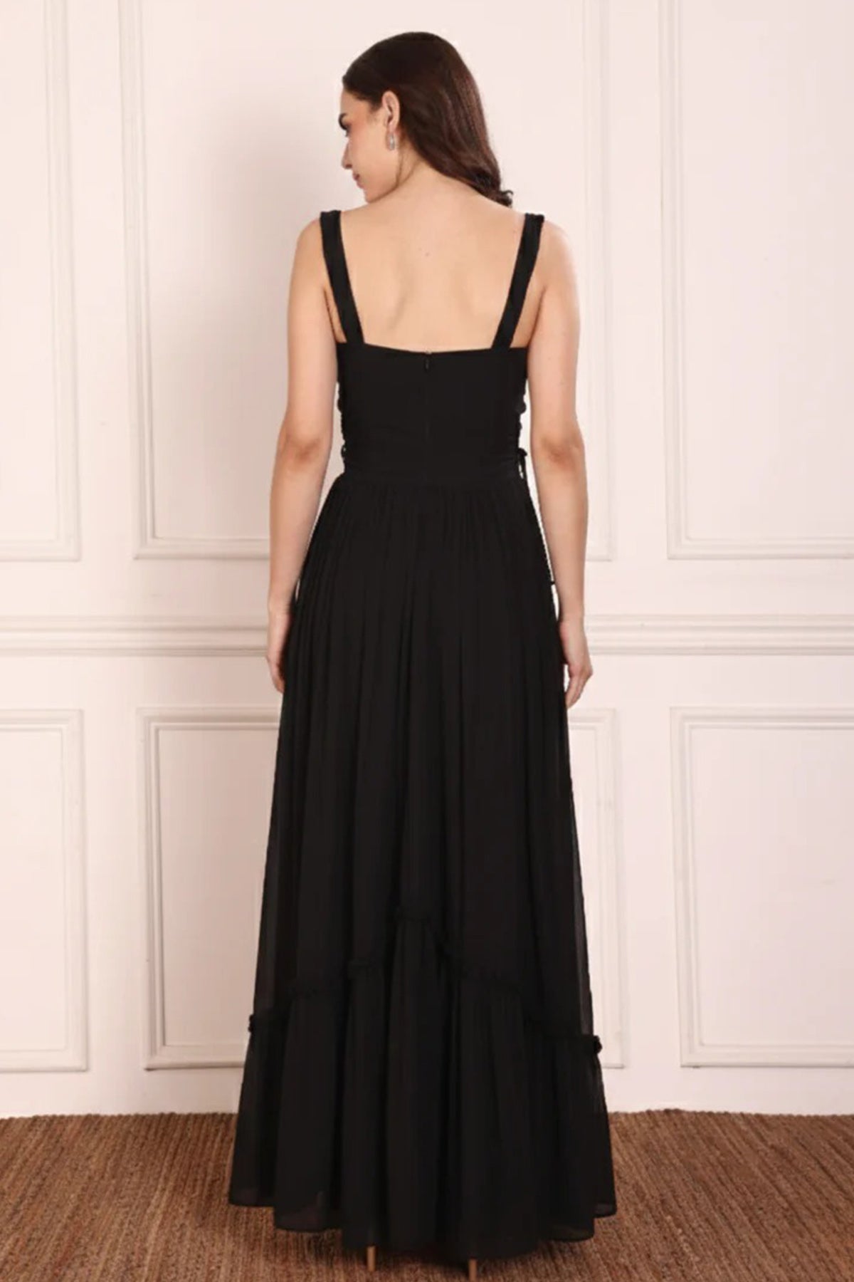 Black Georgette Frilled Dress