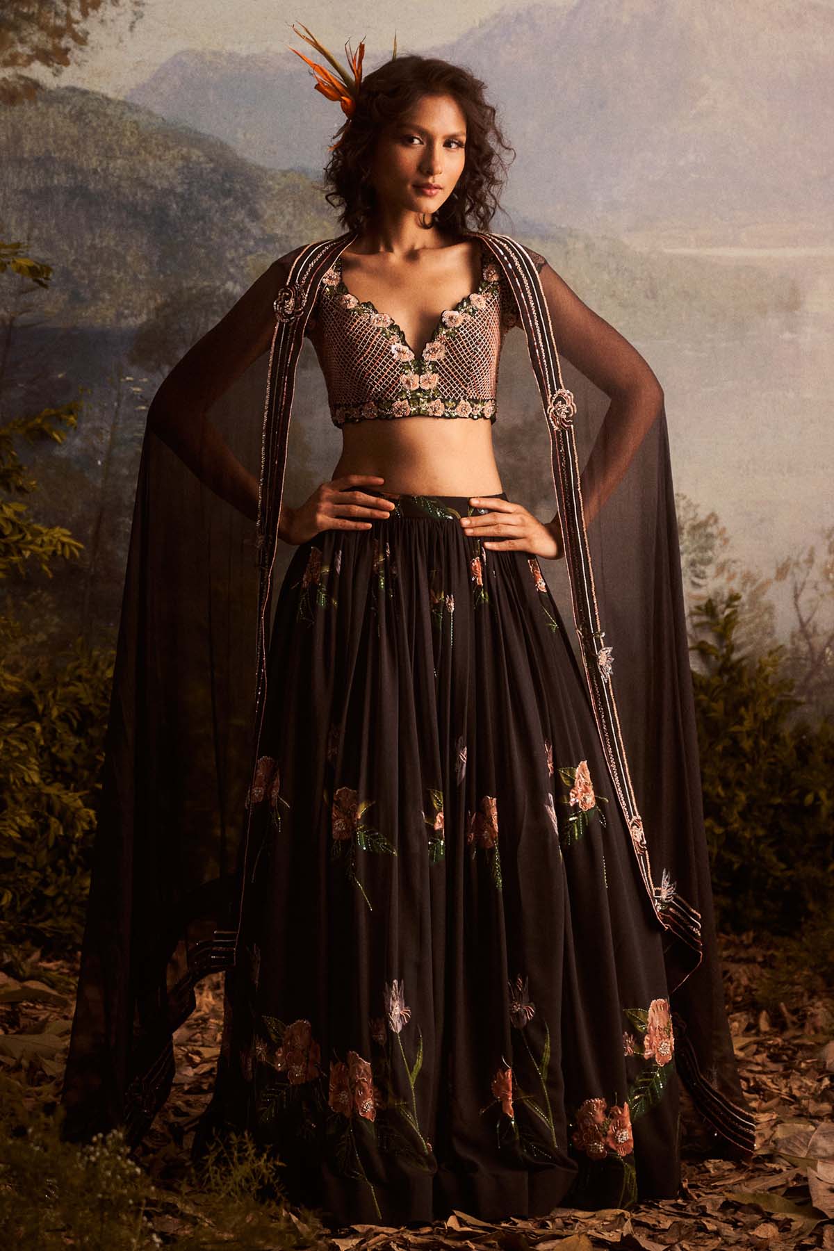 Seharre Black Georgette Lehenga Set for women online at ScrollnShops