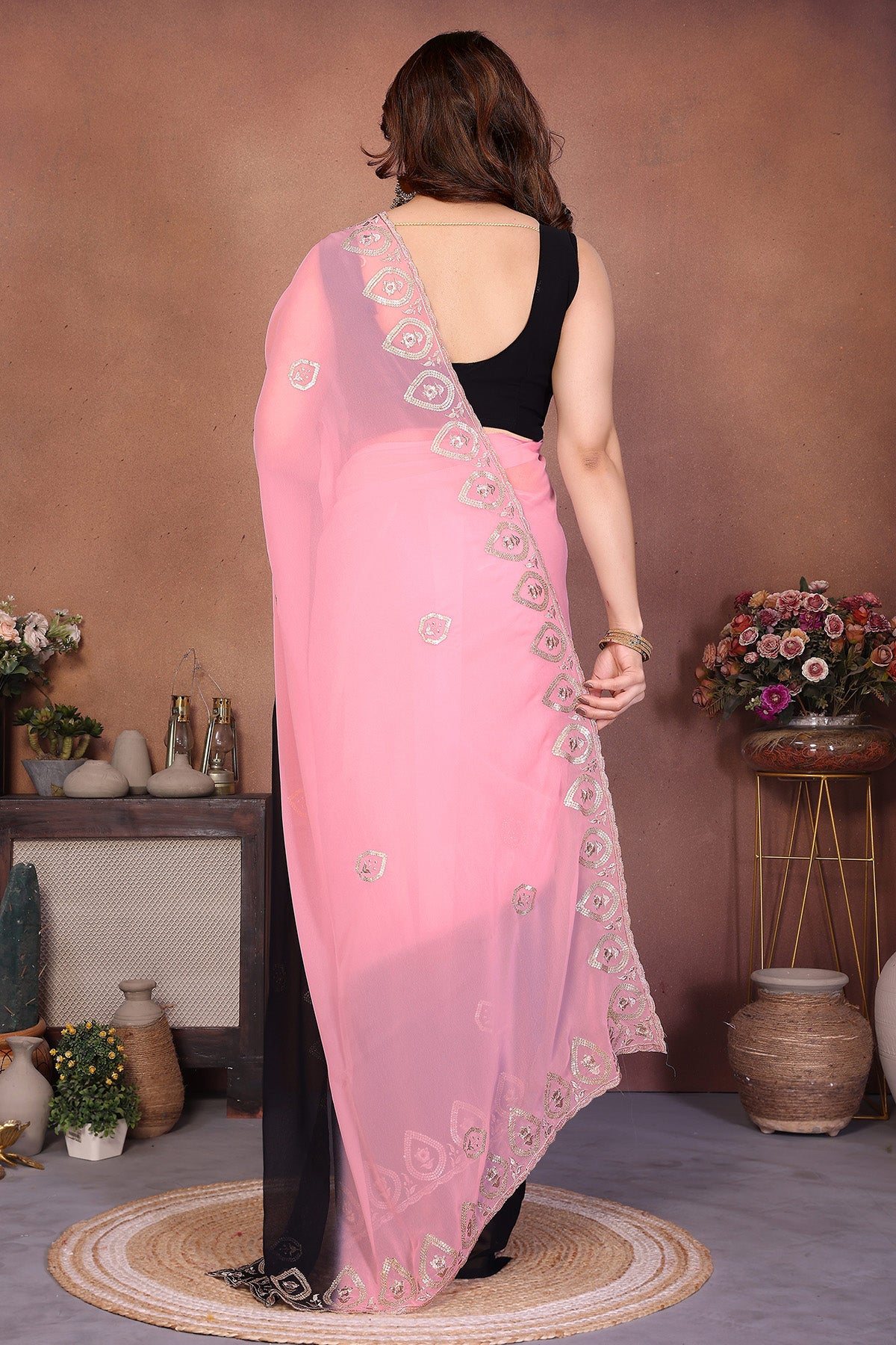 Black Georgette Padding Saree