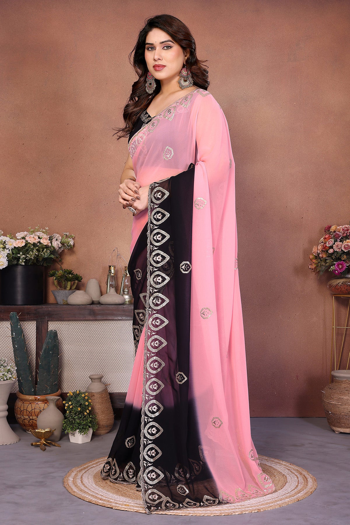 Black Georgette Padding Saree