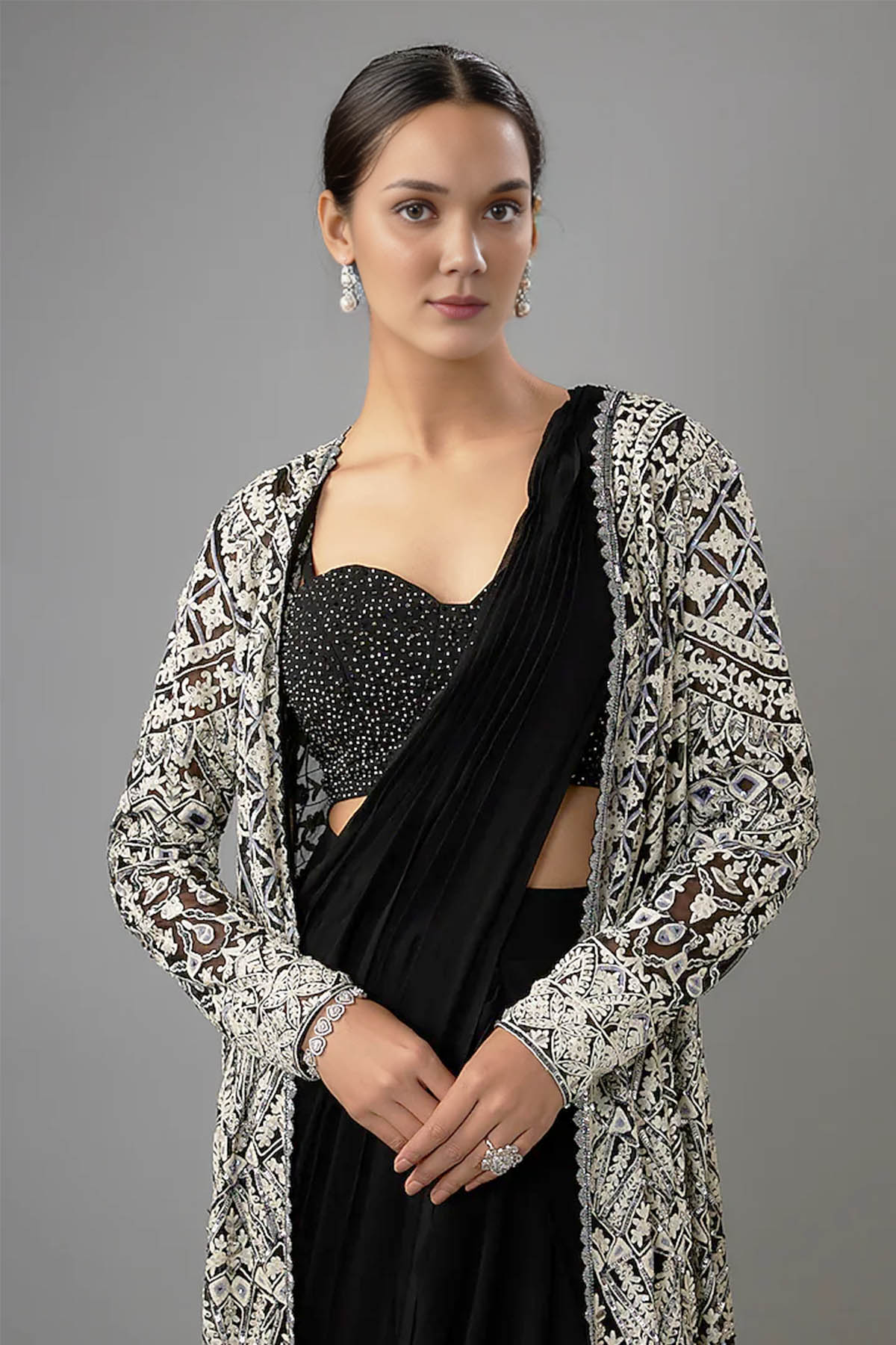 Black Georgette Pre-Draped Saree