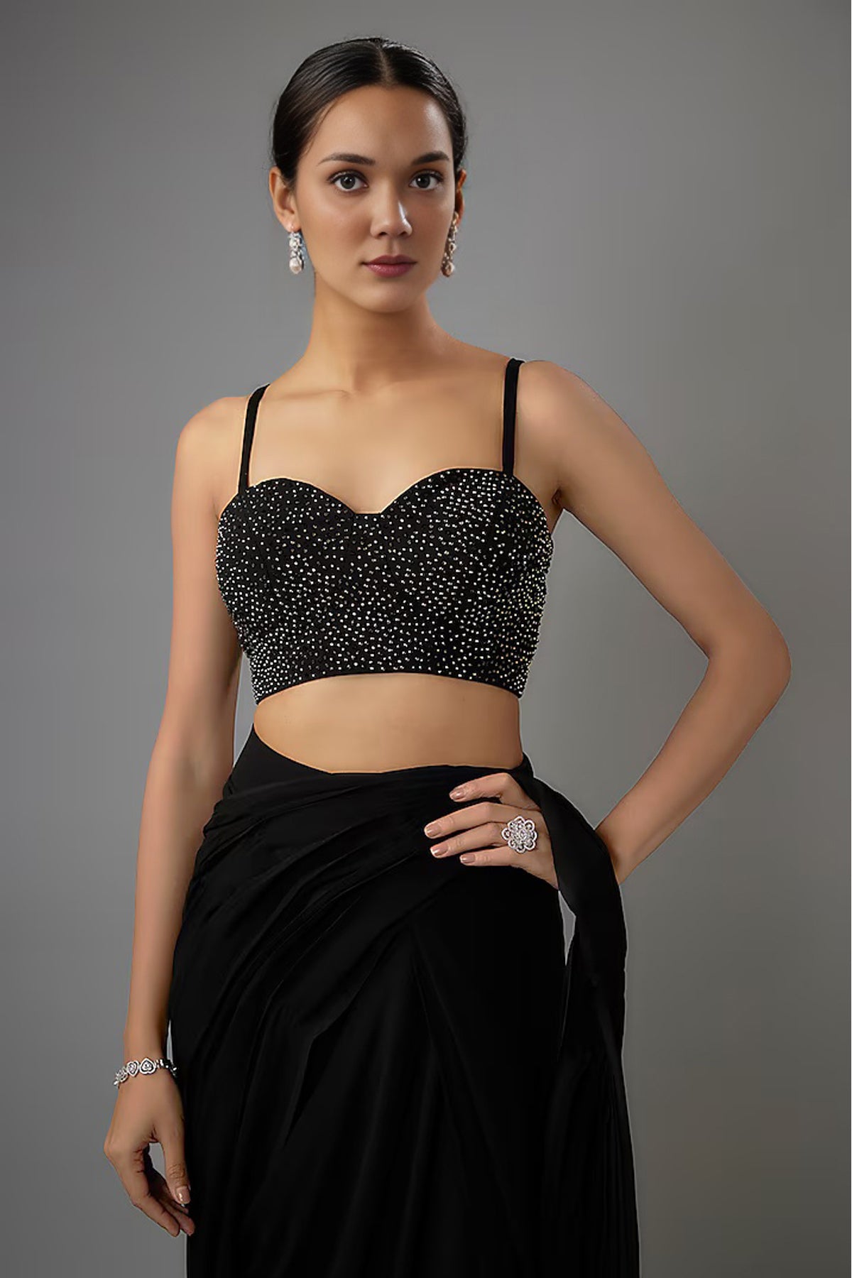 Black Georgette Pre-Draped Saree