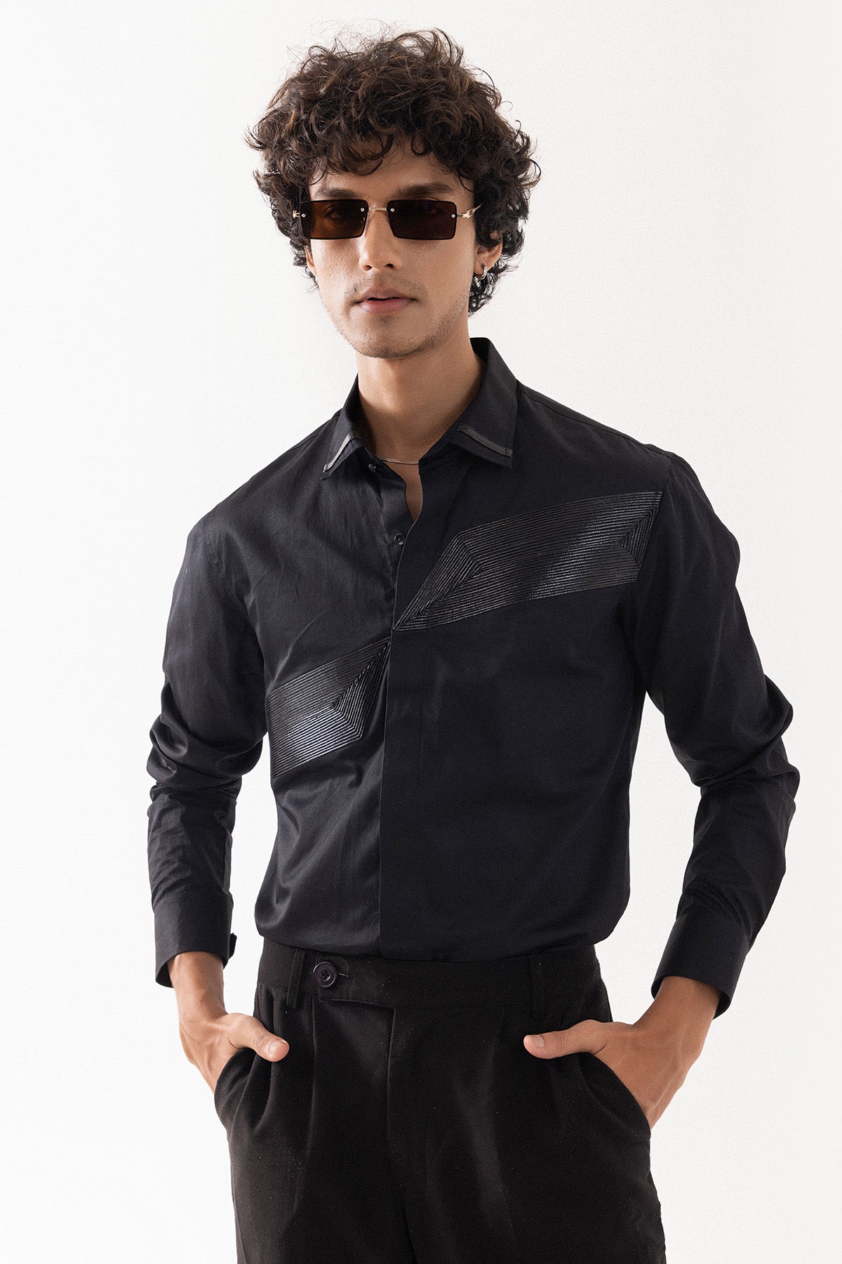 Buy Black Giza Cotton Cord Shirt for men by Paarsh Atelier online available at scrollnshops