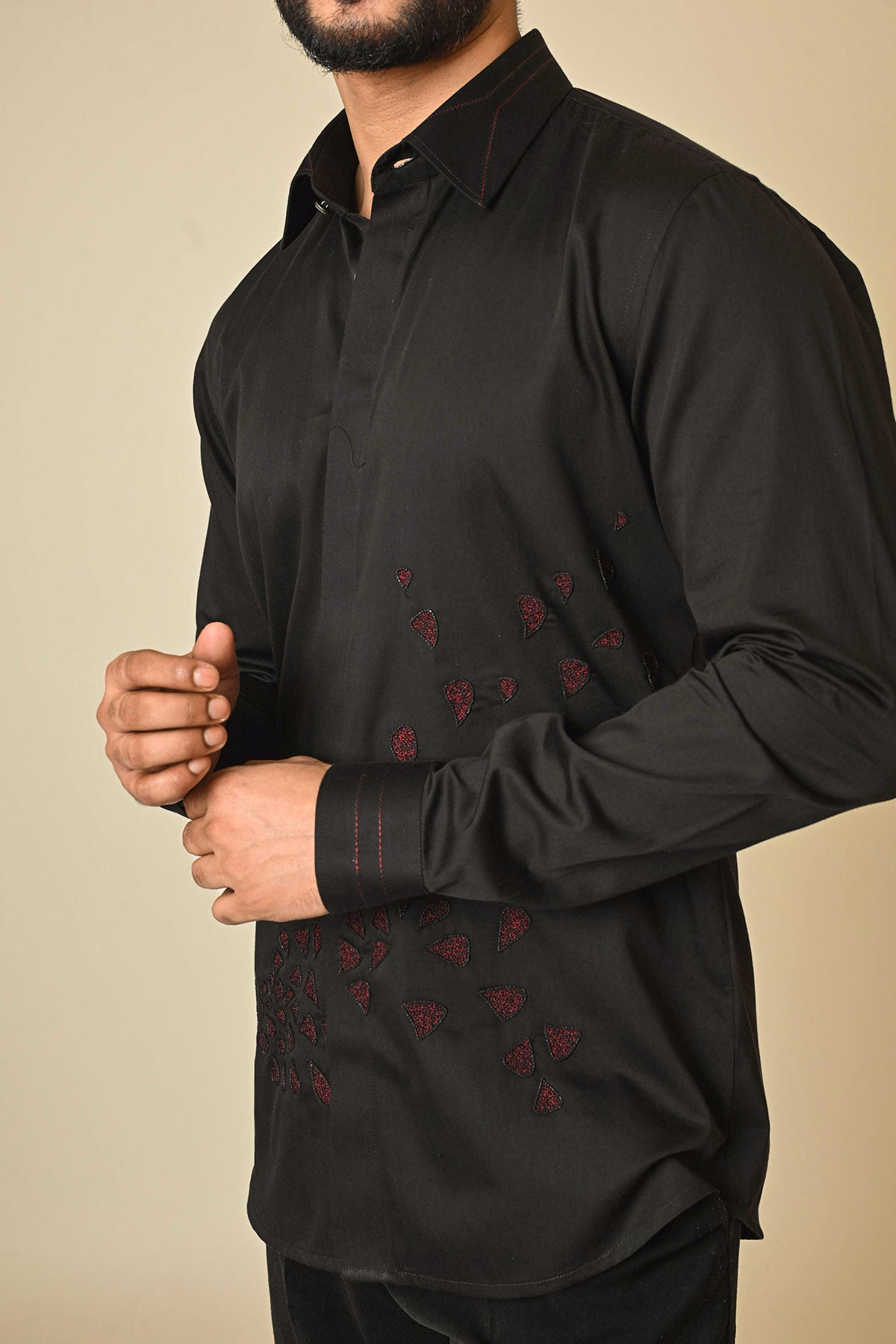 Black Giza Cotton Cutdana Shirt