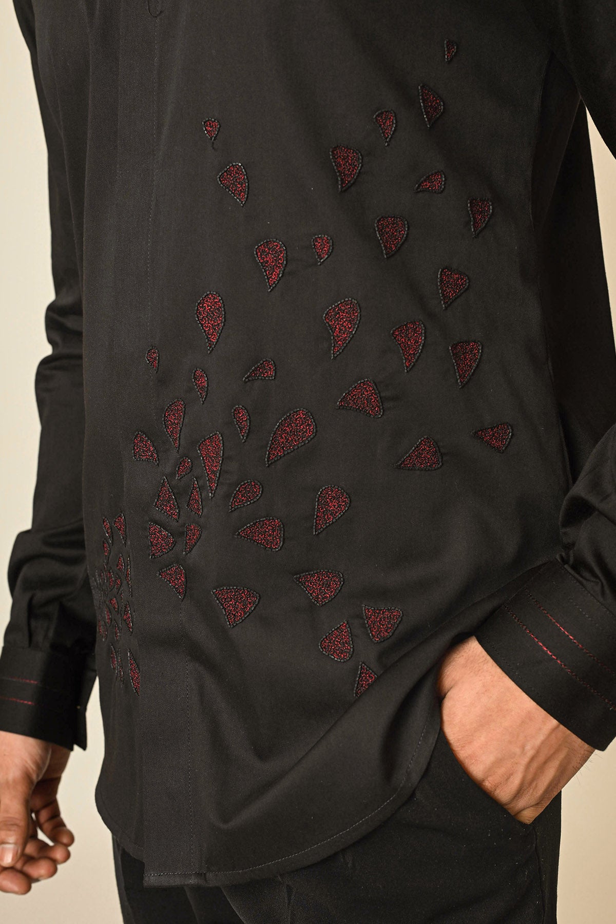 Black Giza Cotton Cutdana Shirt