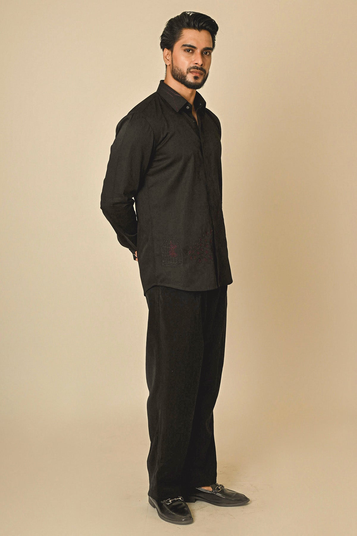 Black Giza Cotton Cutdana Shirt