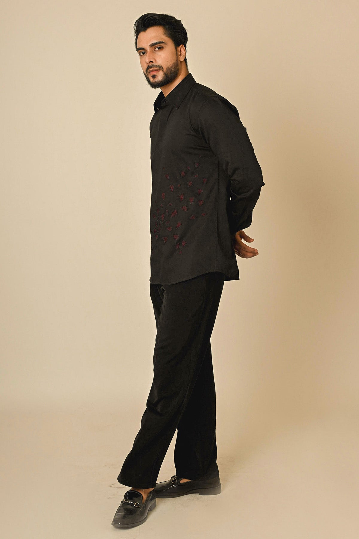 Buy Black Giza Cotton Cutdana Shirt for men by Paarsh Atelier online available at scrollnshops