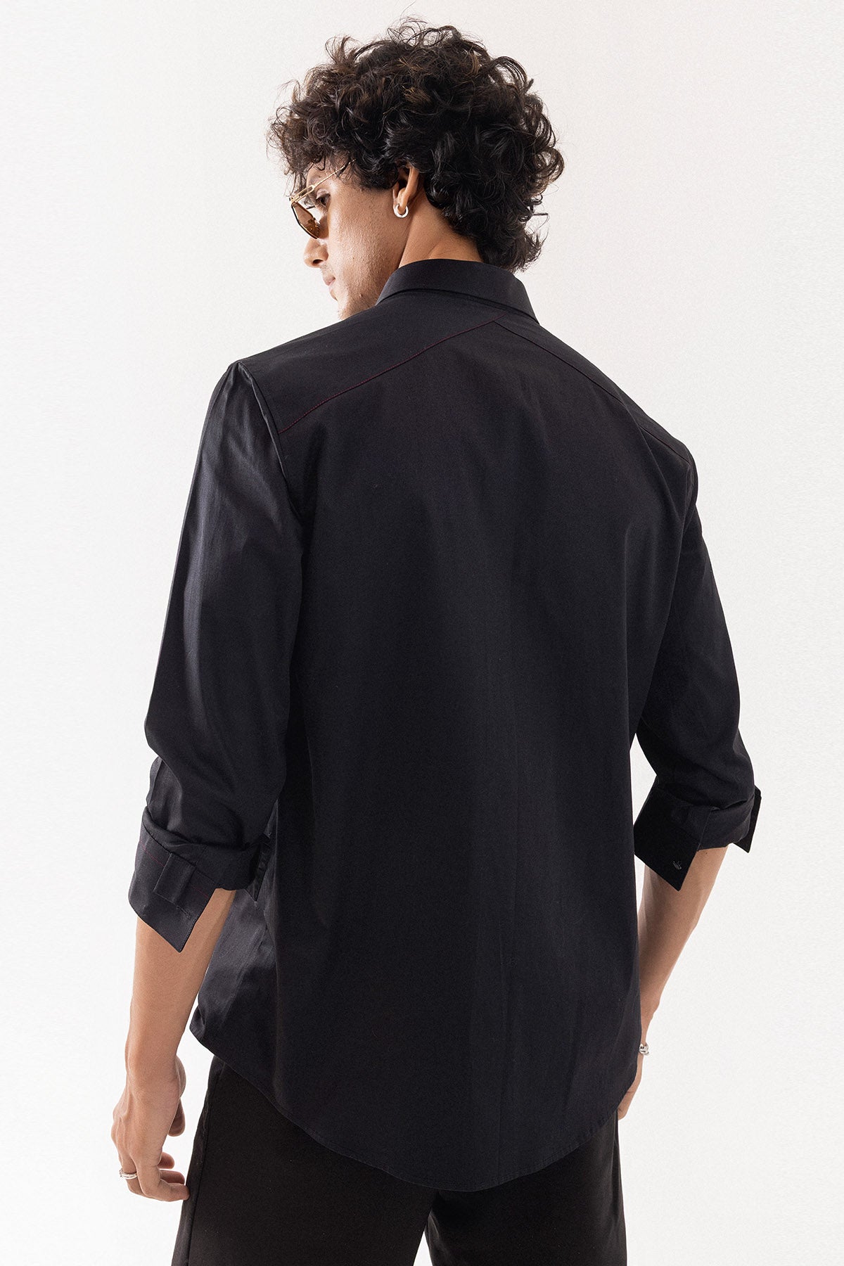 Black Giza Cotton Sequins Shirt