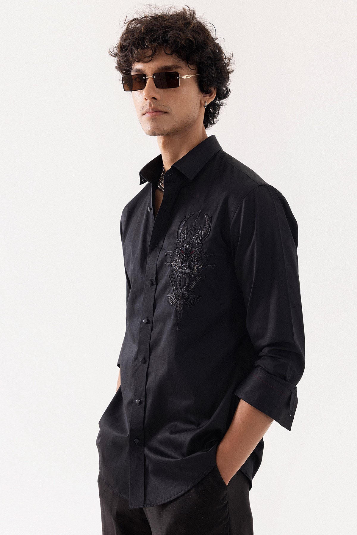 Buy Black Giza Cotton Sequins Shirt for men by Paarsh Atelier online available at scrollnshops