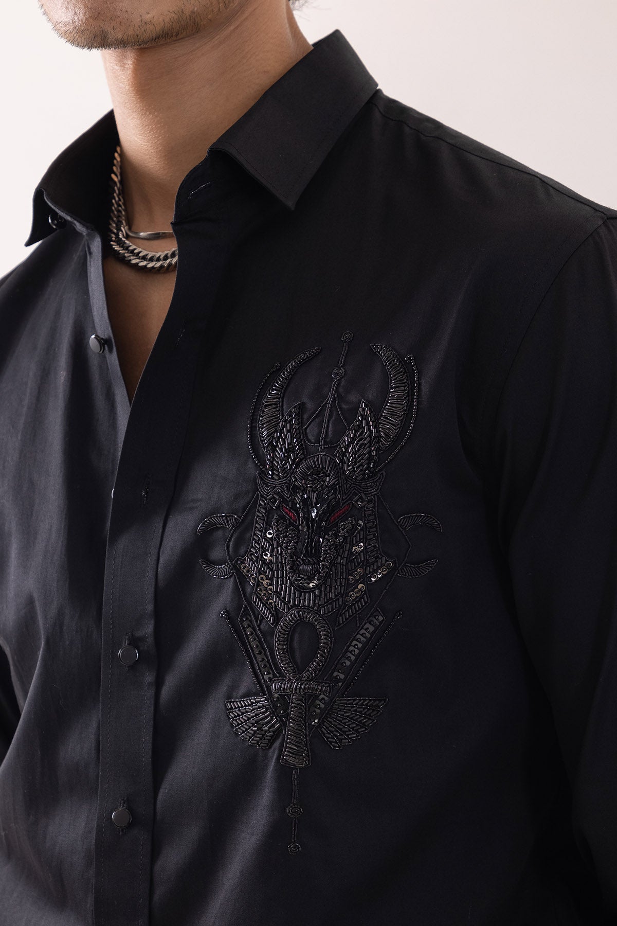 Black Giza Cotton Sequins Shirt