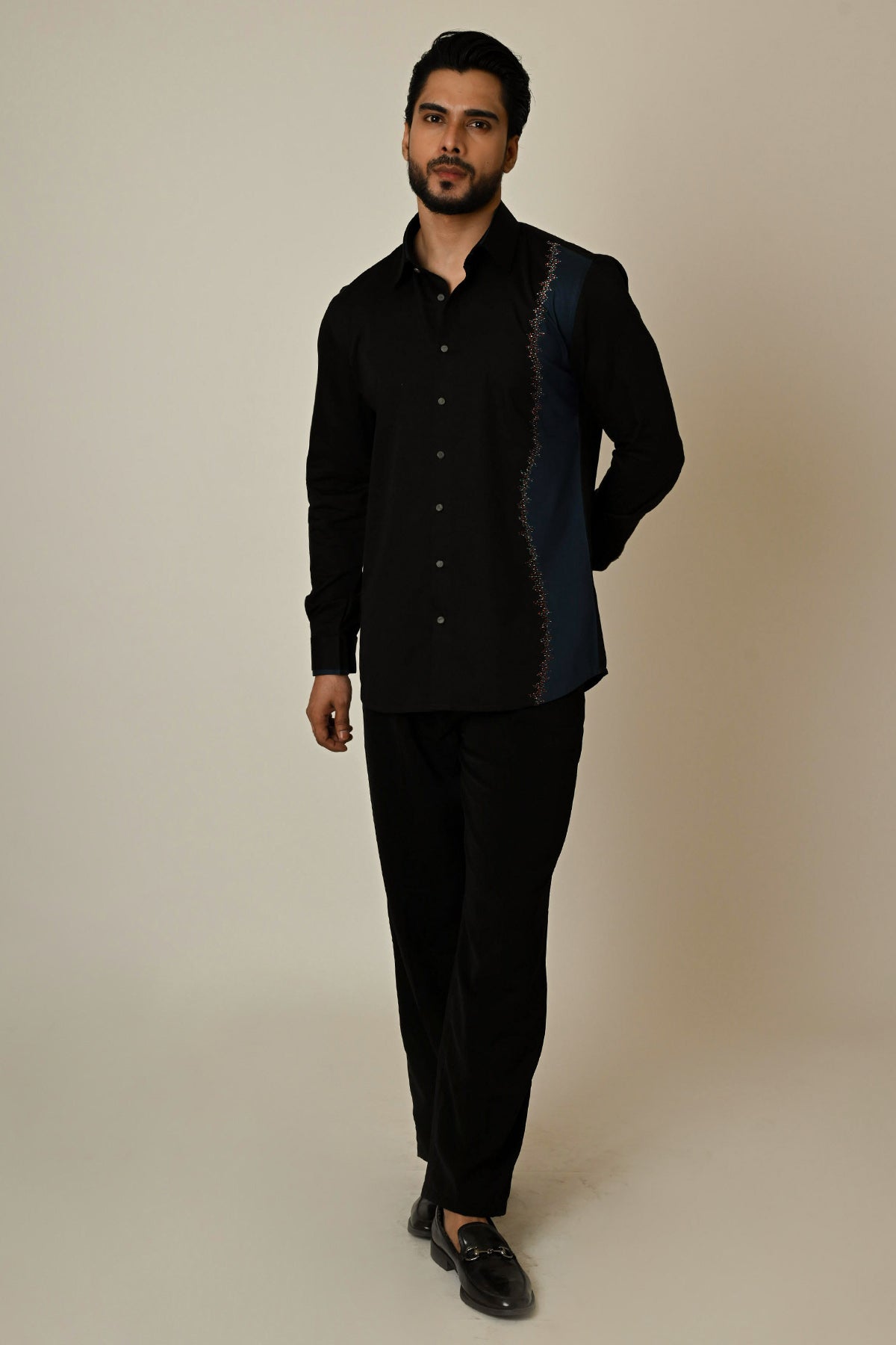 Buy Black Giza Cotton Thread Shirt for men by Paarsh Atelier online available at scrollnshops