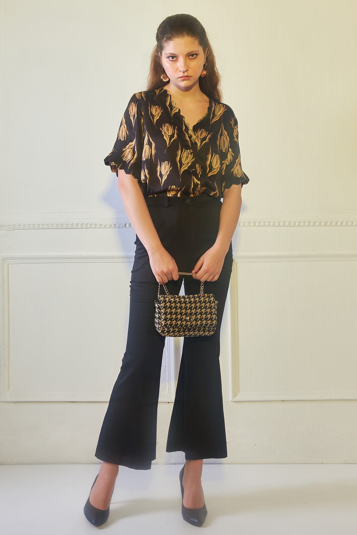 Buy Black & Golden Scalloped Shirt for Women by 97 Motifs Designer online available at scrollnshops