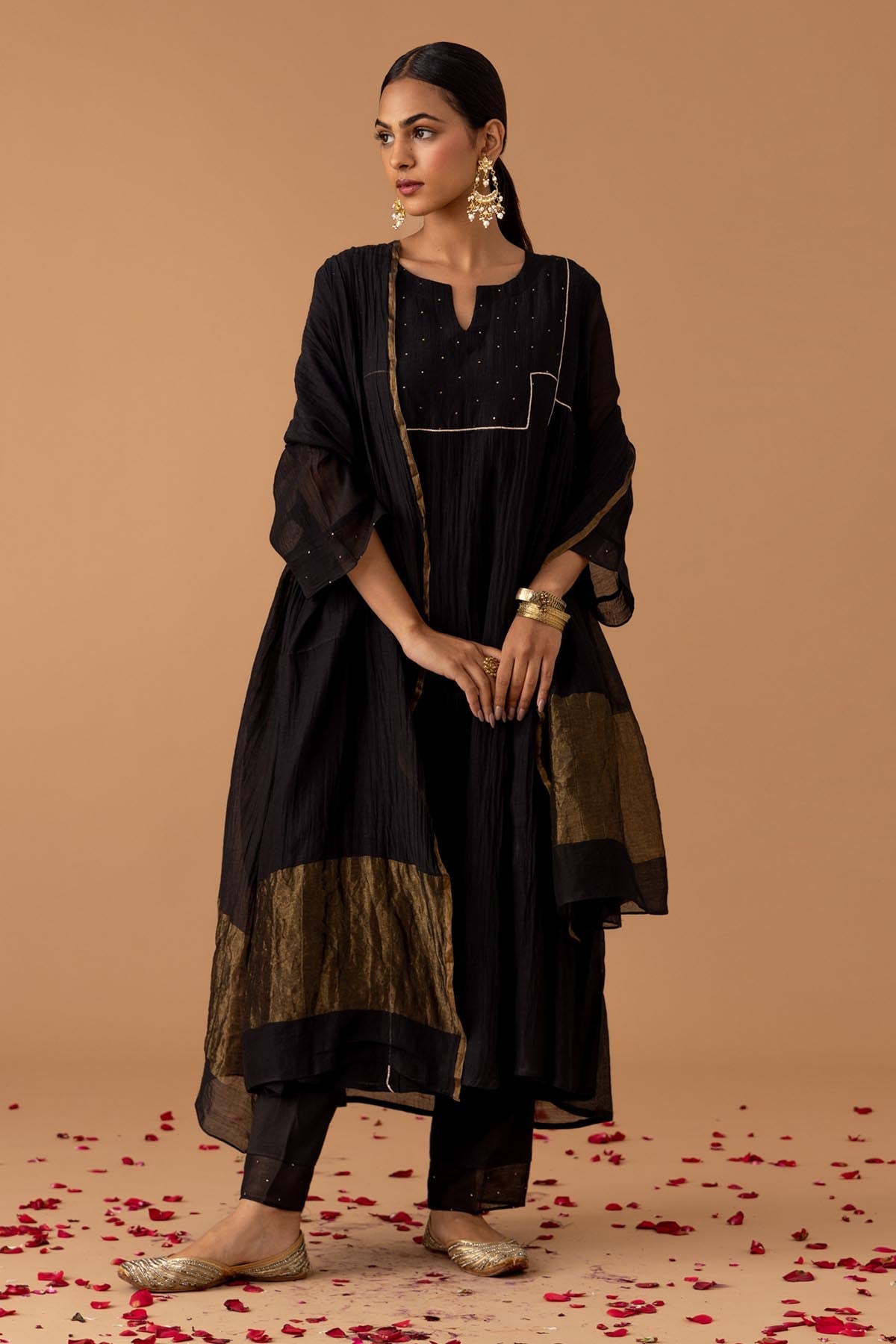 Juanita by Shubhda Black Gota Embellished Kurta Set for women online at ScrollnShops