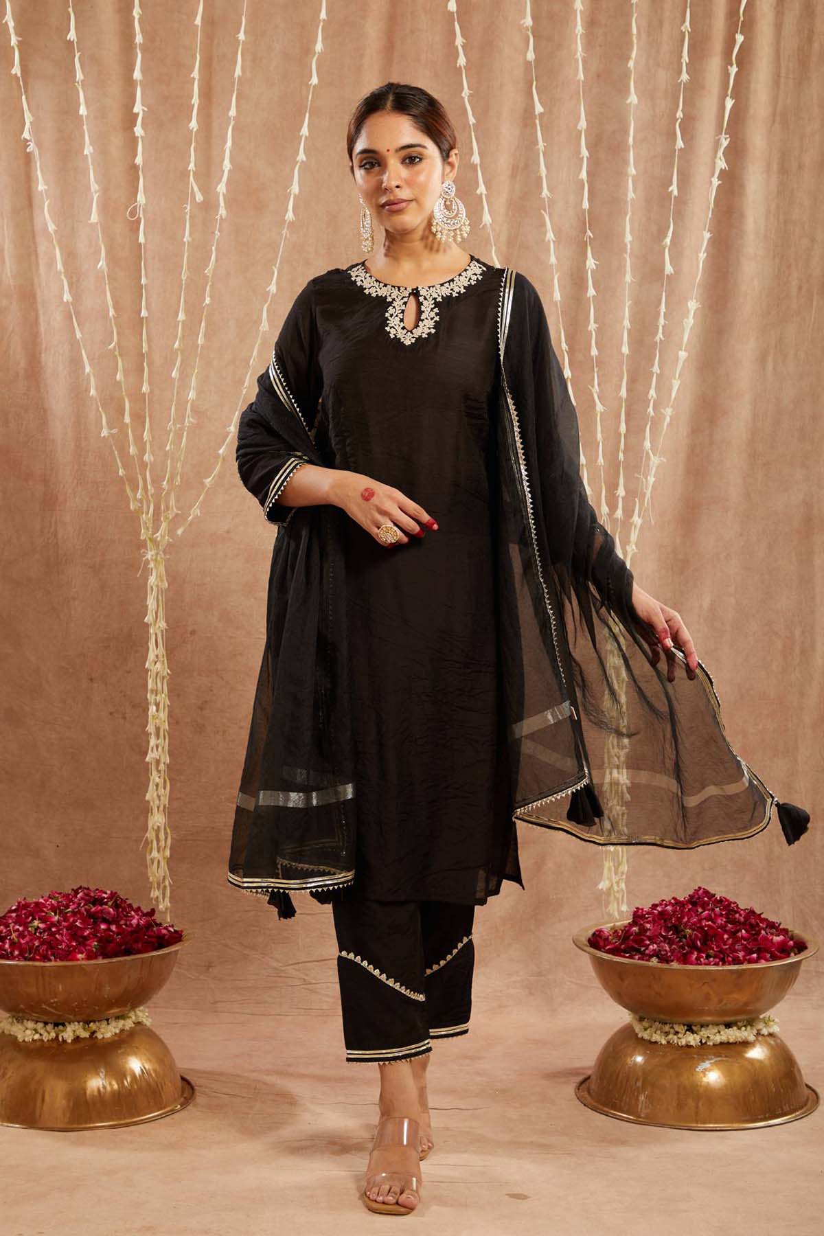 Buy Black Gota Satka Net Dupatta by Nero for women online at ScrollnShops