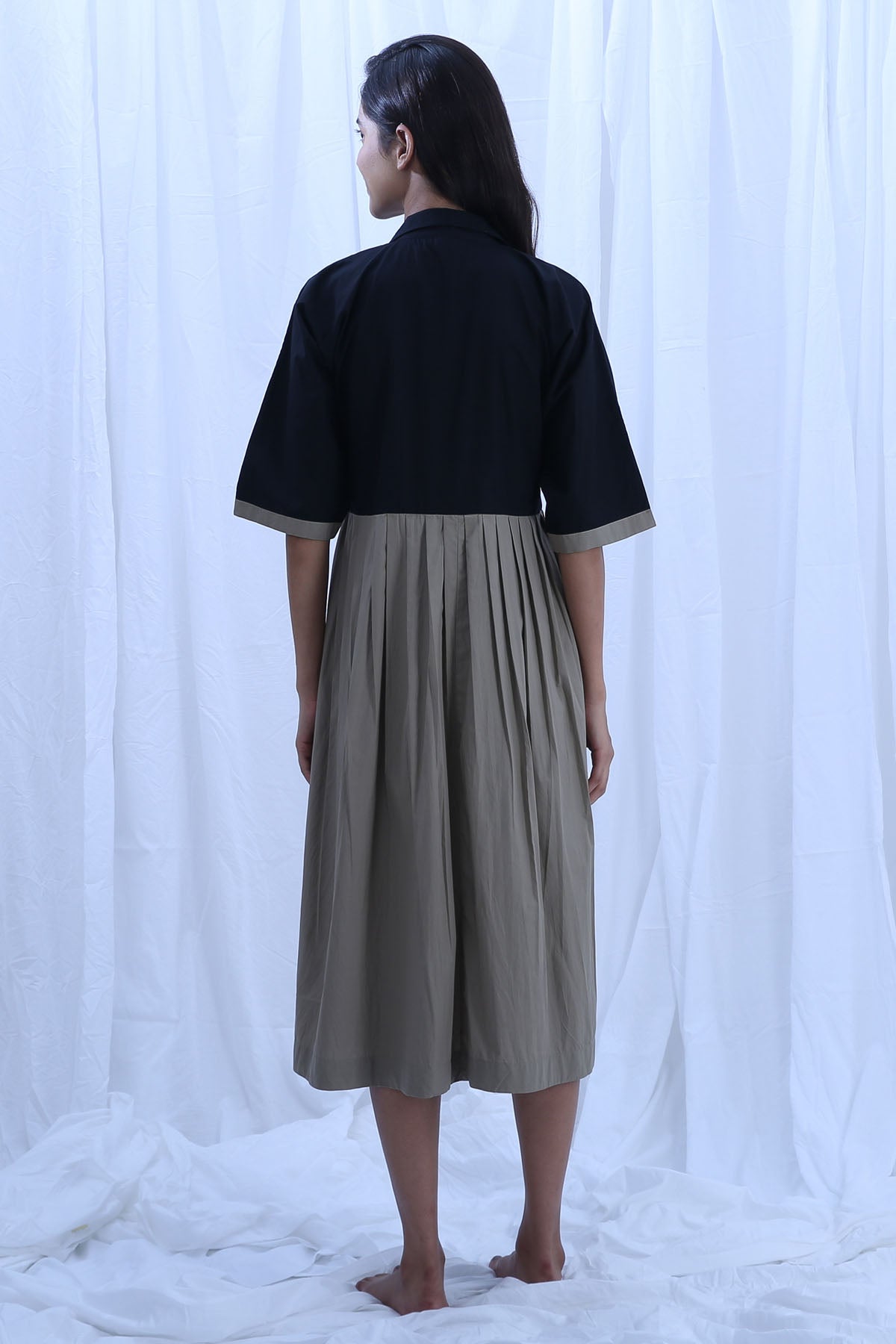 Black & Green Pleated Dress