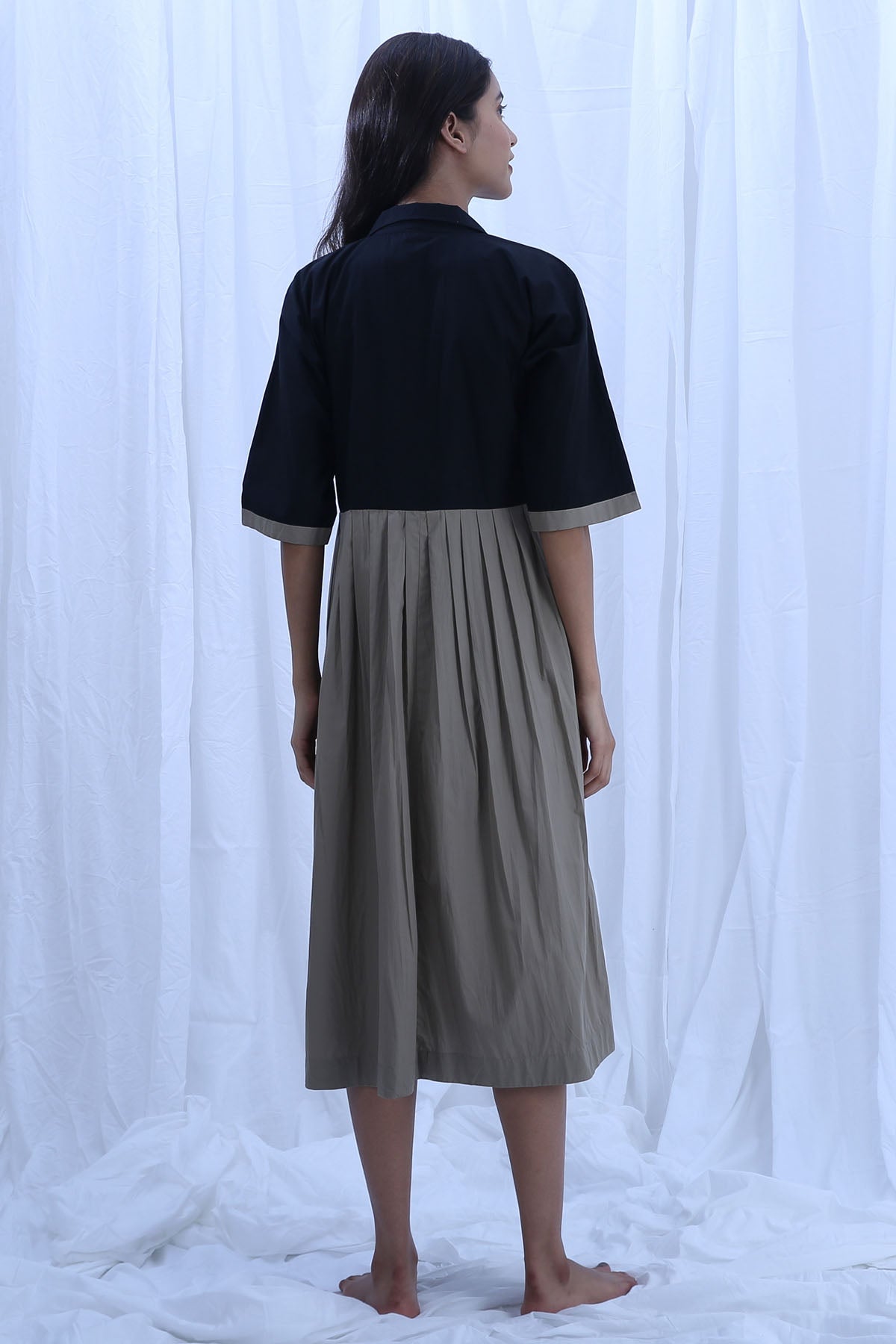 Black & Green Pleated Dress