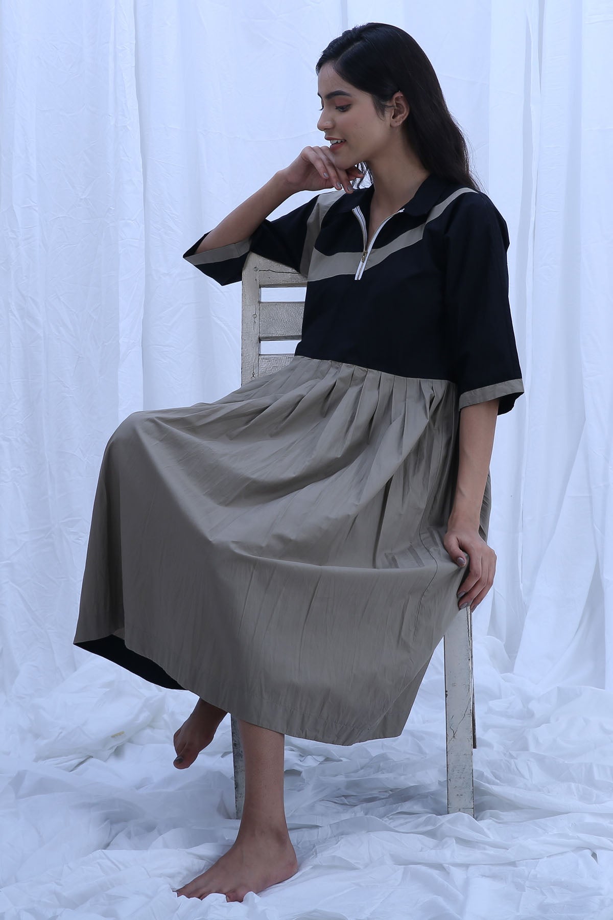 Black & Green Pleated Kurta Set