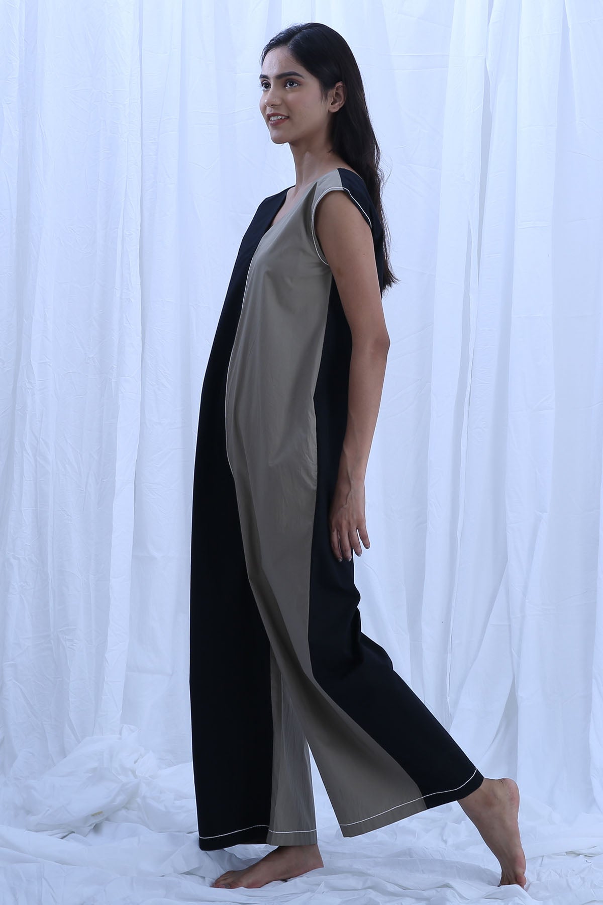 Black & Green V-Neck Jumpsuit