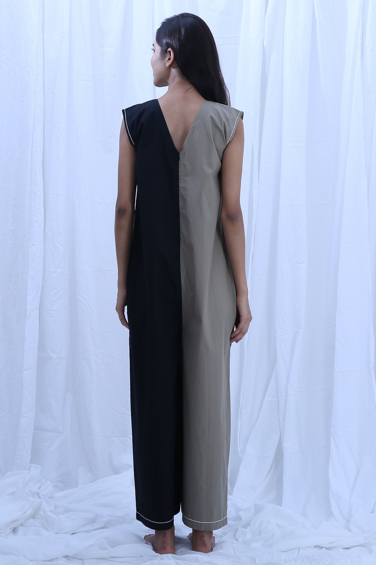 Black & Green V-Neck Jumpsuit