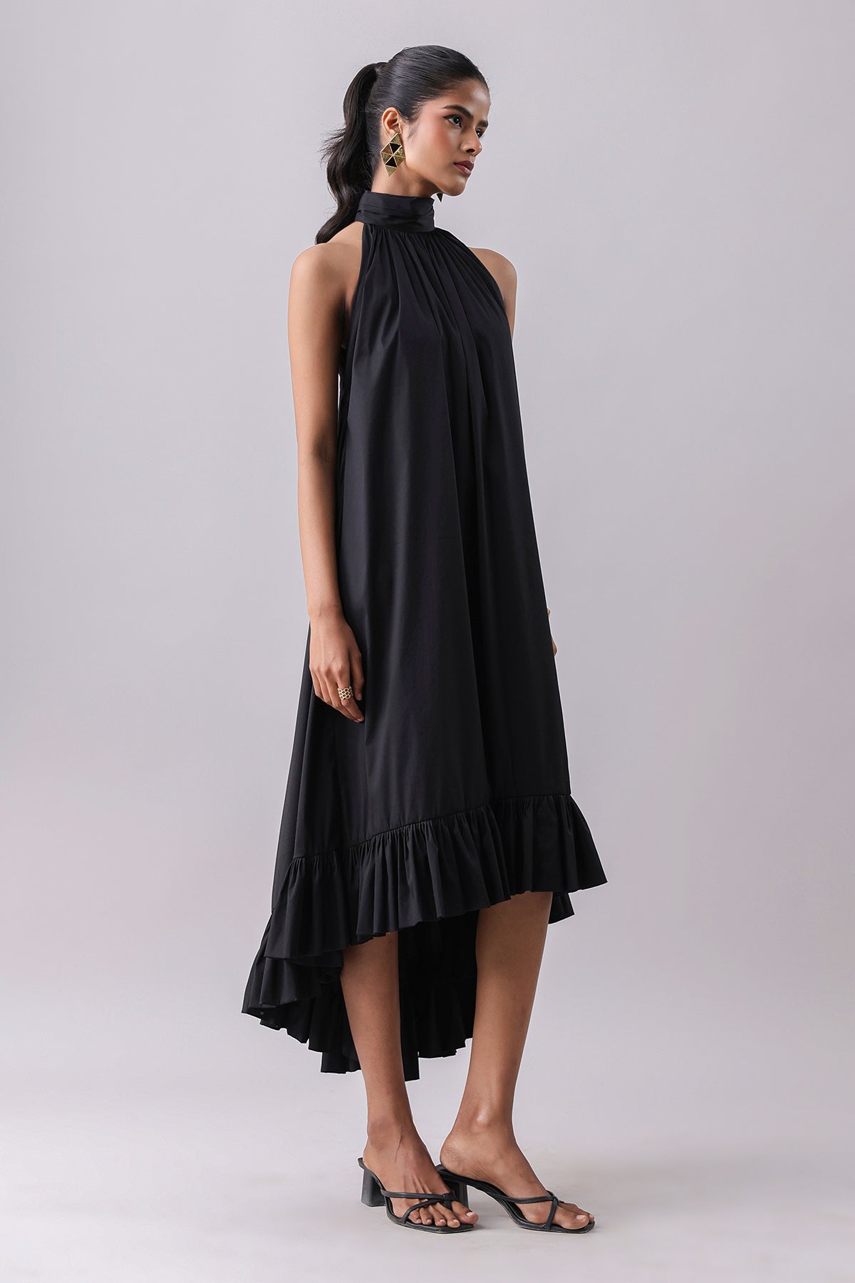 Black Halter Neck High-Low Dress