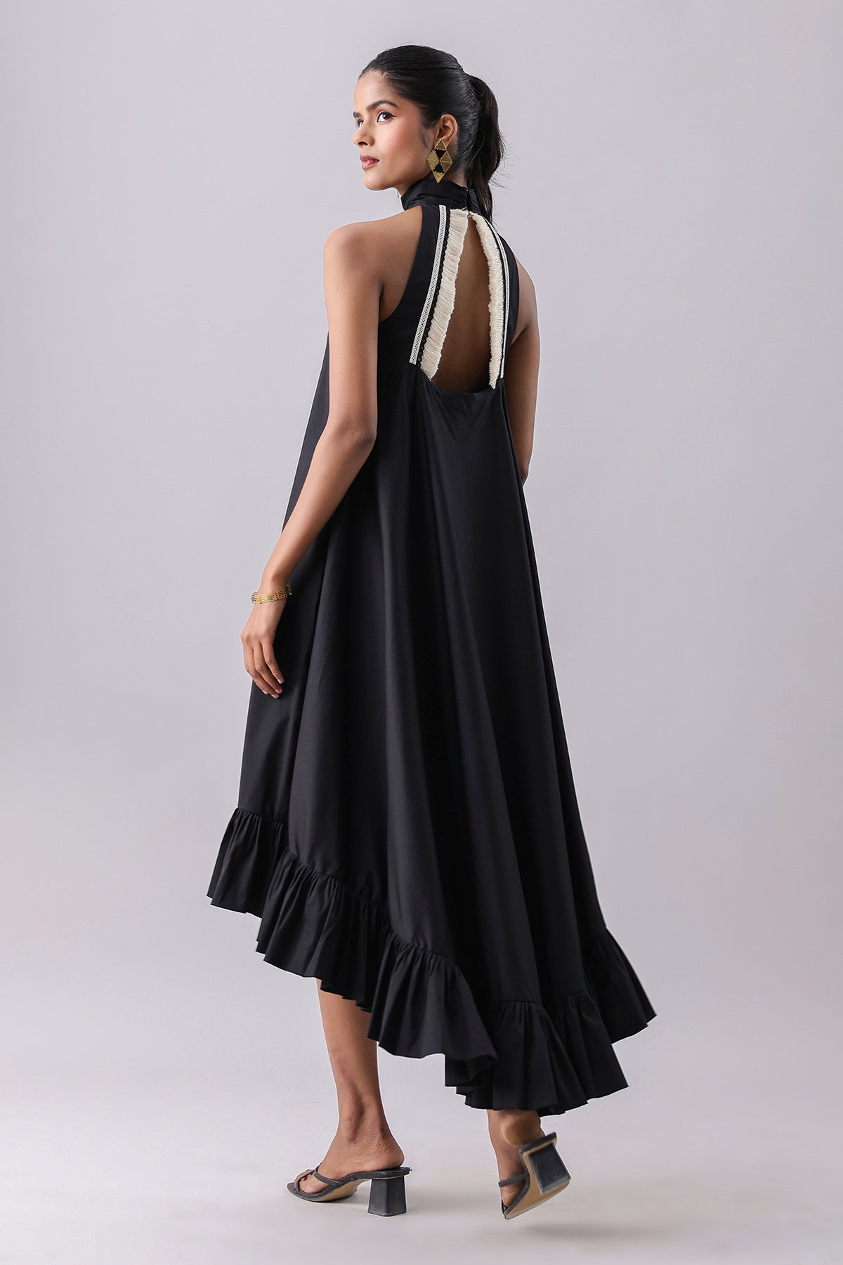 Black Halter Neck High-Low Dress