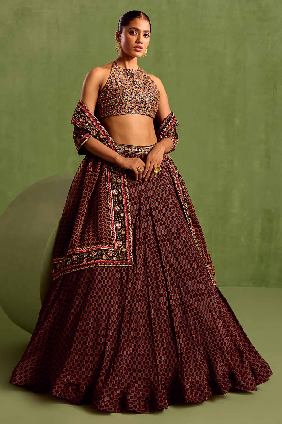 Designer Neha Khullar Black Halter Neck Lehenga Set for Women Online