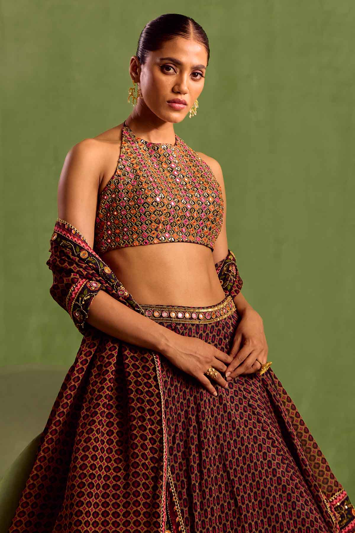Black Halter Neck Lehenga Set