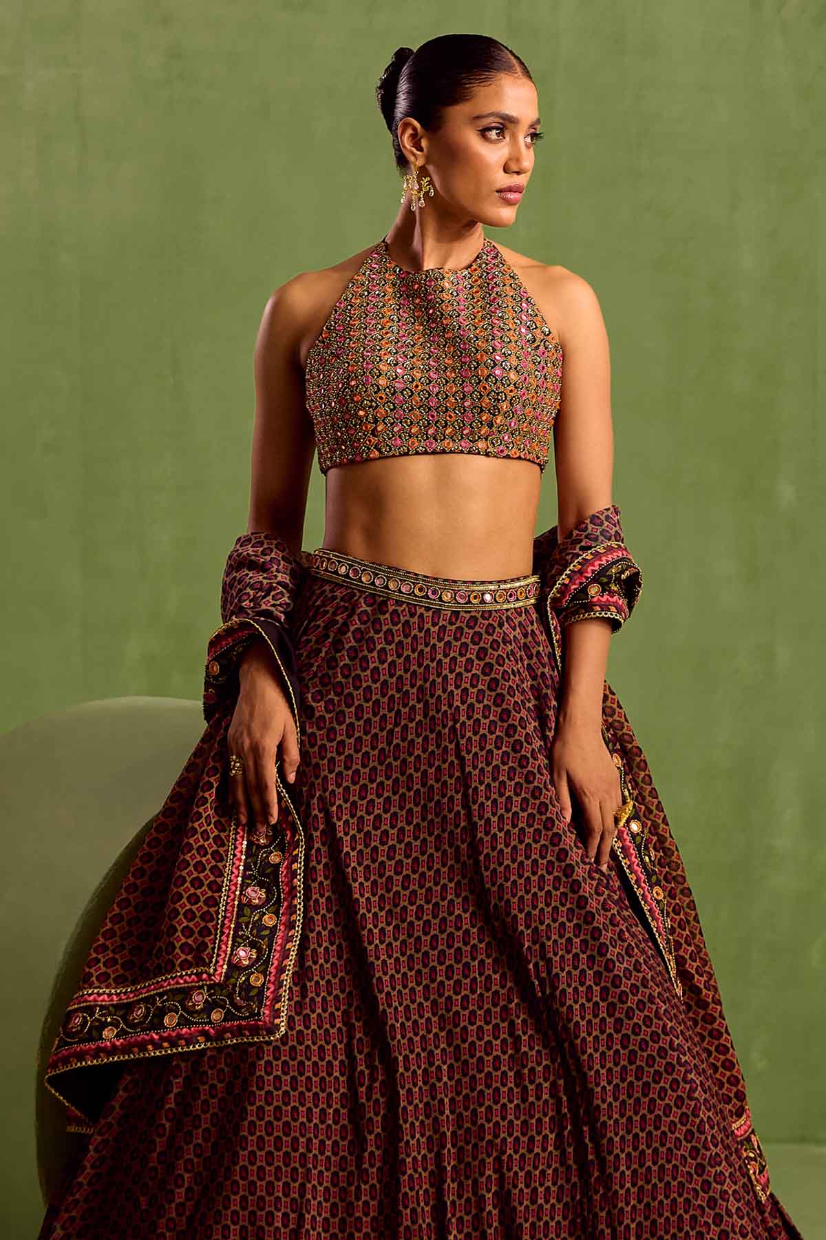 Black Halter Neck Lehenga Set